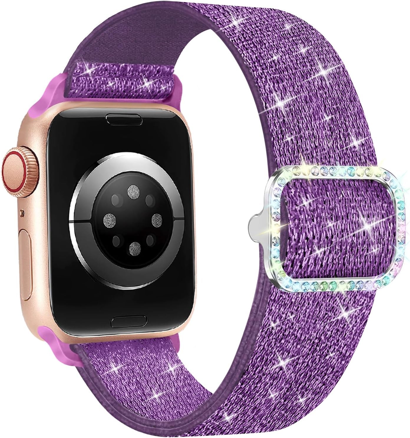 Bling Stretchy Nylon Band Compatible with Apple Watch Band 38Mm 40Mm 41Mm 42Mm 44Mm 45Mm 46Mm 49Mm for Women, Sparkly Elastic Solo Loop Bands for Iwatch Ultra SE Series 10/9/8/7/6/5/4/3/2/1