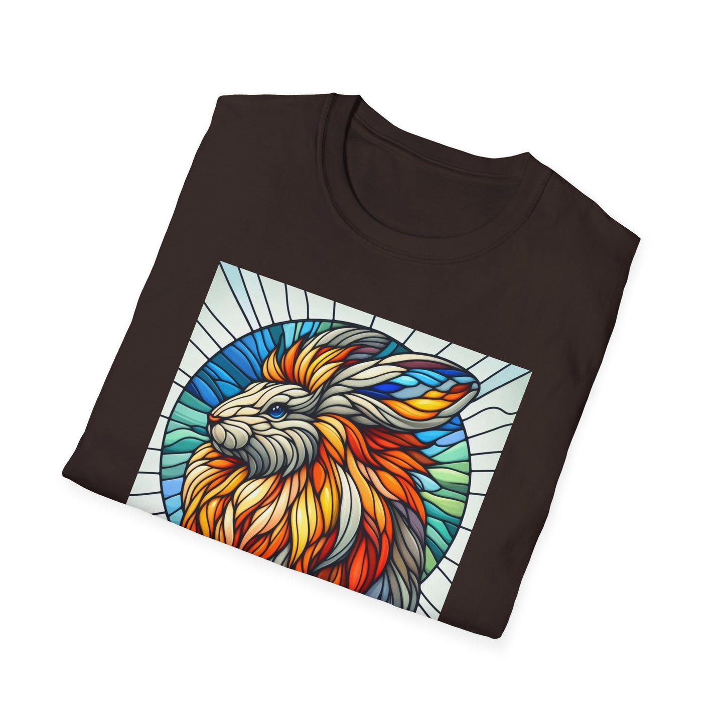 Lionhead Rabbit Animal Stained Glass Design Unisex Softstyle T-Shirt