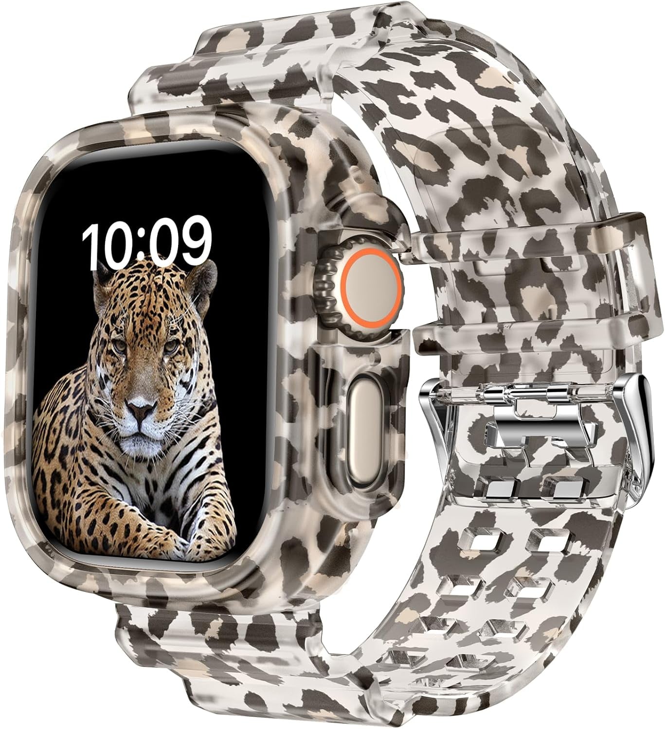 Compatible for Clear Apple Watch Band with Bumper Case, Women Men Glitter Bling TPU Sport Strap for Iwatch SE Ultra Series 10 9 8 7 6 5 4 3 2 1