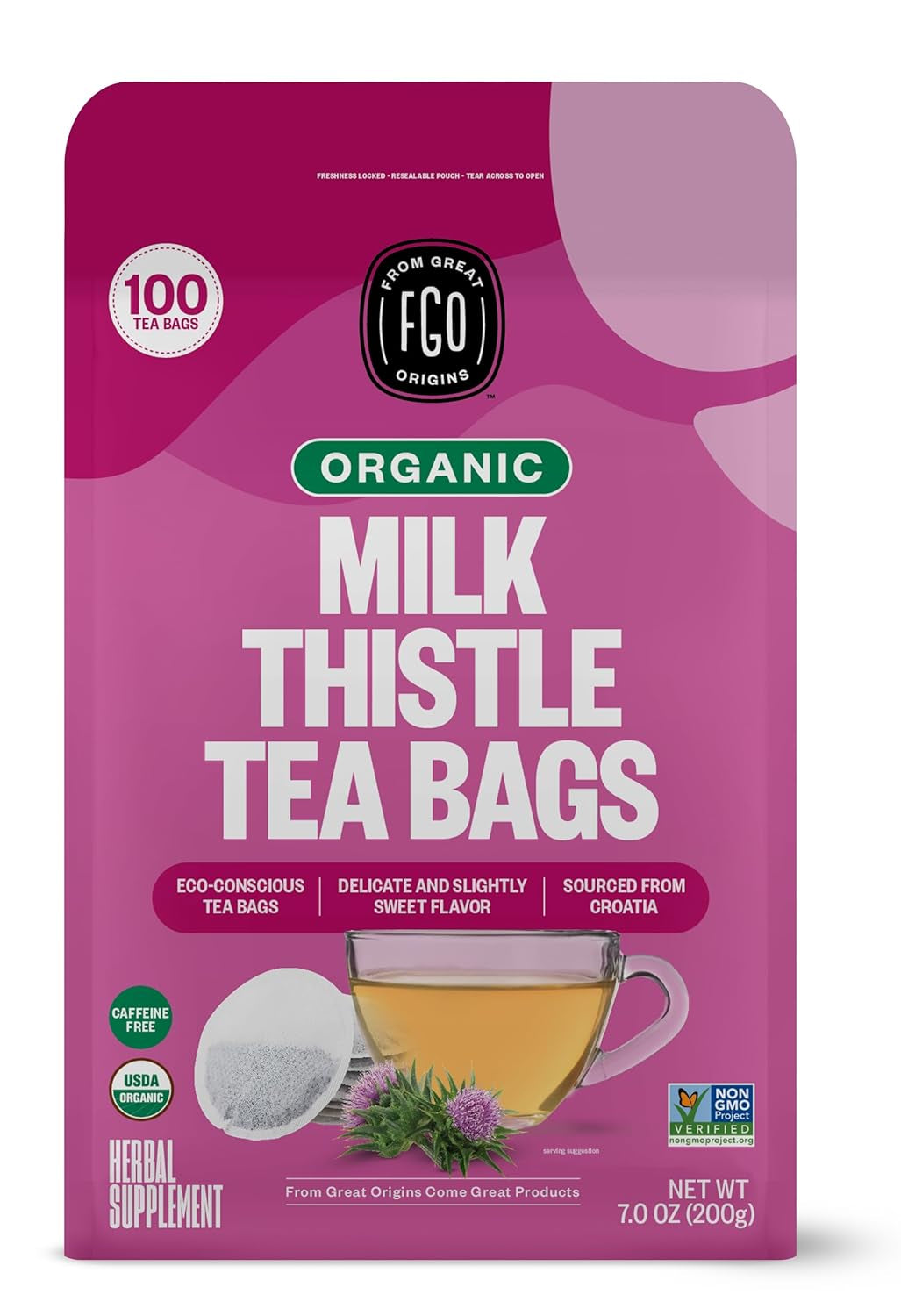 Organic Tulsi Holy Basil Tea, 100 Count, Eco-Conscious Herbal Tea Bags, Resealable Bag, Caffeine Free, Packaging May Vary (Pack of 1) TLBH