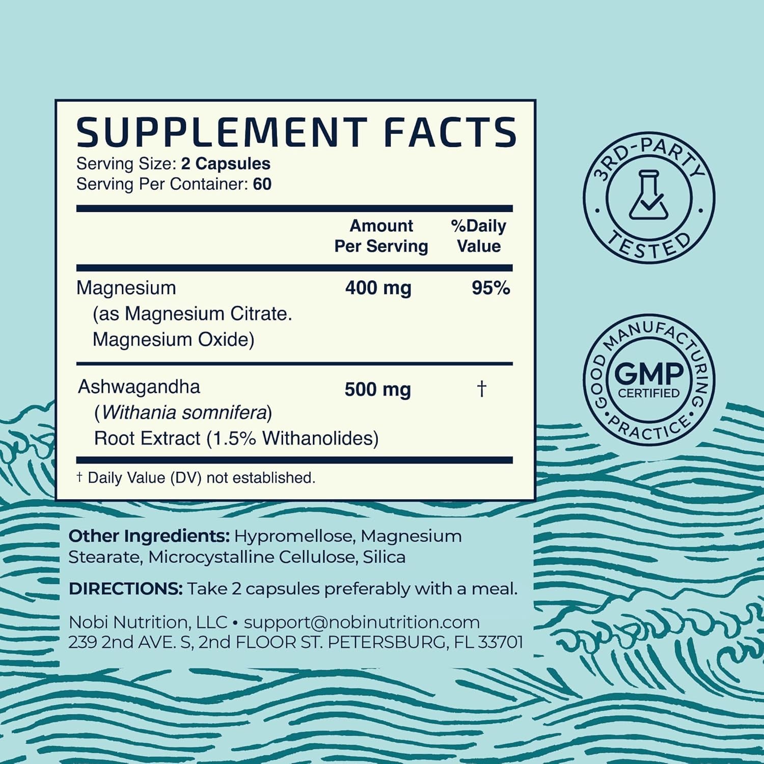 Magnesium Ashwagandha | Calming Magnesium Supplement for Adults | Relax, Rest, Calm Mood & Sleep Support | Mag Citrate & Oxide 400 Mg + Ashwagandha 500 Mg | Muscle Health & Stress Relief | 120 Ct TLBH