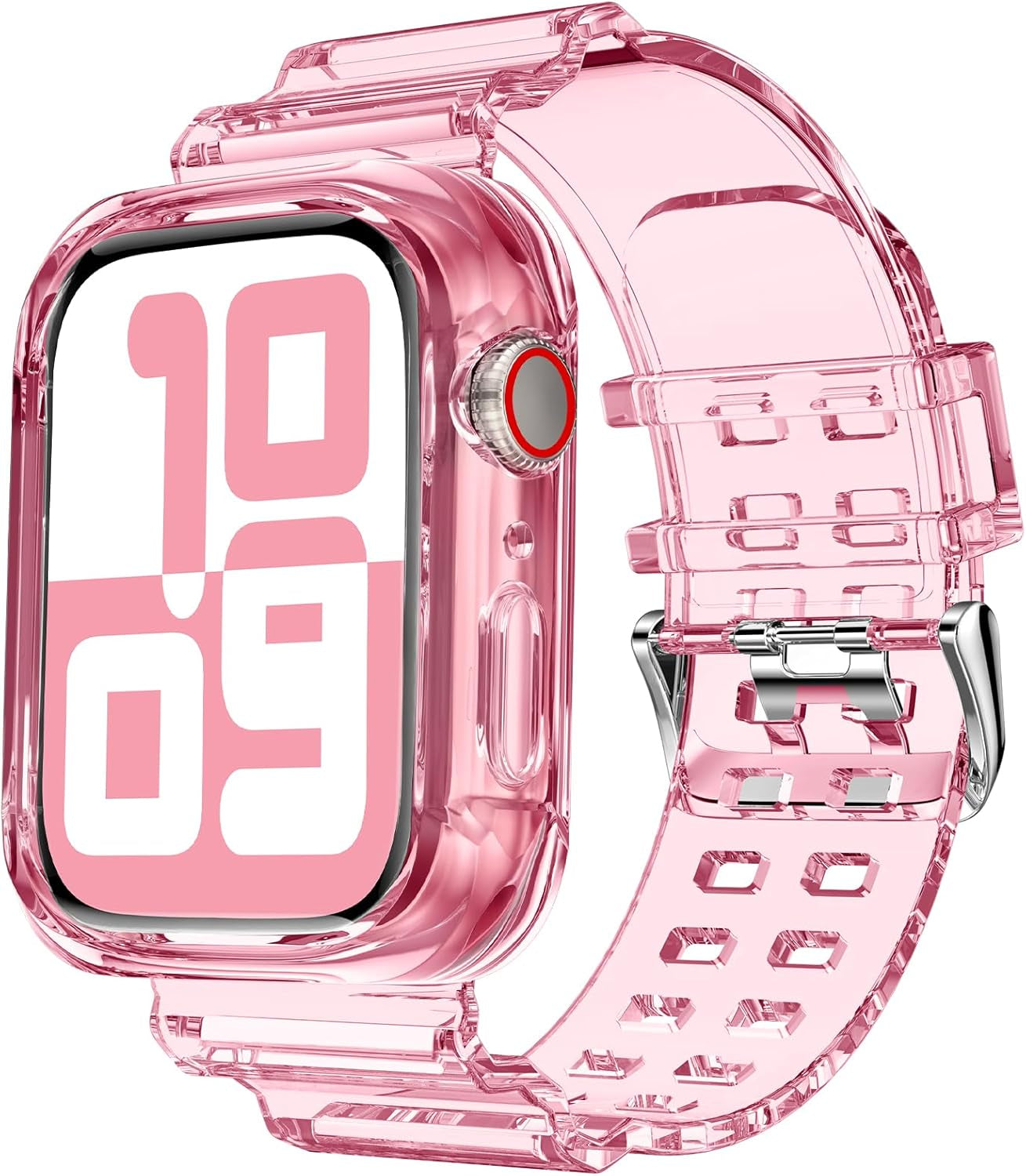 Compatible for Clear Apple Watch Band with Bumper Case, Women Men Glitter Bling TPU Sport Strap for Iwatch SE Ultra Series 10 9 8 7 6 5 4 3 2 1
