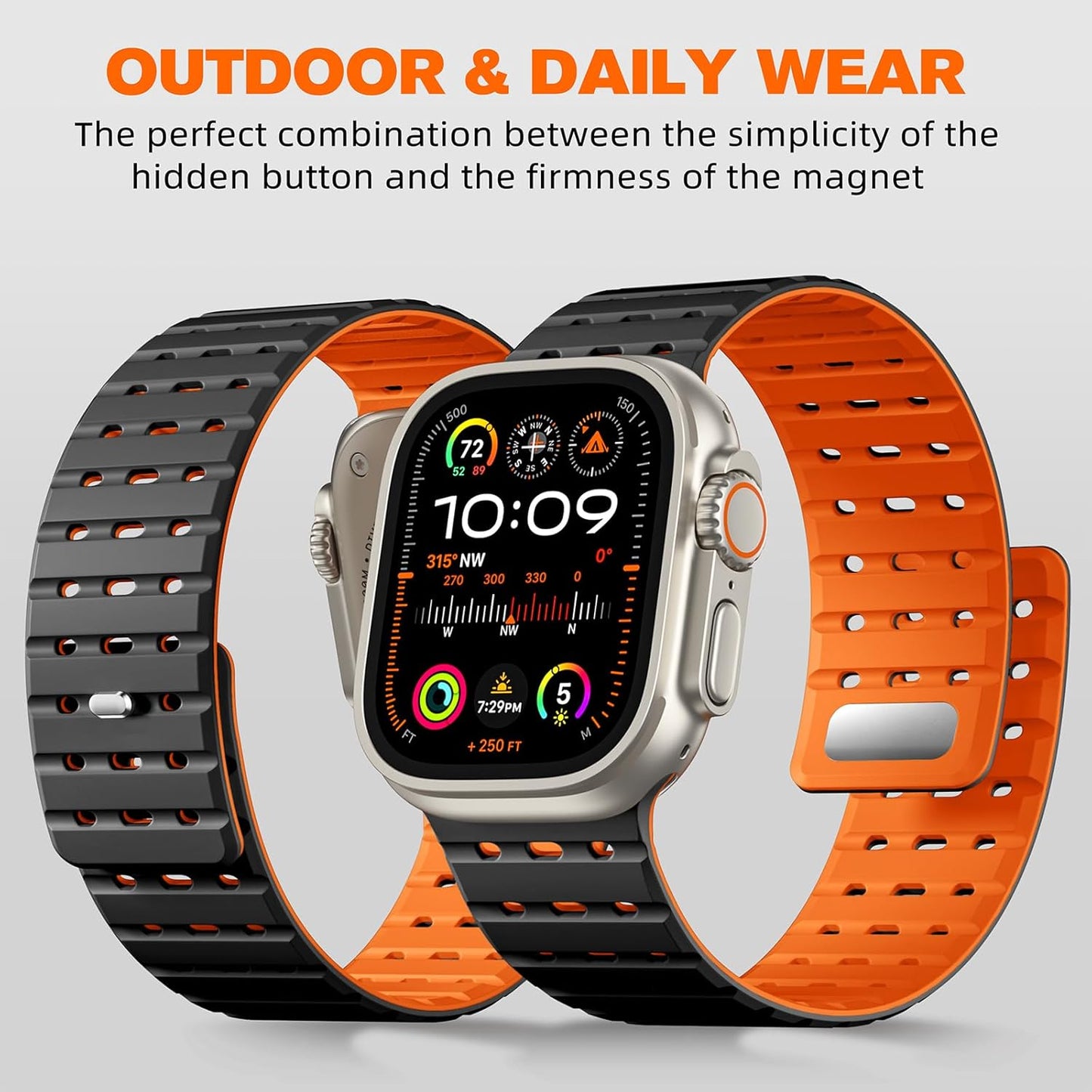 Magnetic Watchband Compatible with Apple Watch Ultra 2/Ultra Band 49Mm/46Mm/45Mm/44Mm/42Mm(3/2/1) Men Women, Rugged Silicone Sport Replacement Strap for Iwatch SE2/SE/10/9/8/7/6/5/4