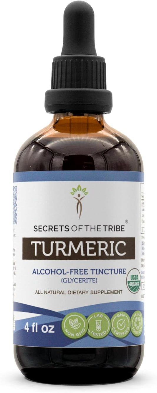 Turmeric USDA Organic Tincture | Alcohol-Free Extract, High-Potency Herbal Drops, Healthy Joints | Made from 100% Certified Organic Turmeric (Curcuma Longa) Dried Root 4 OZ TLBH