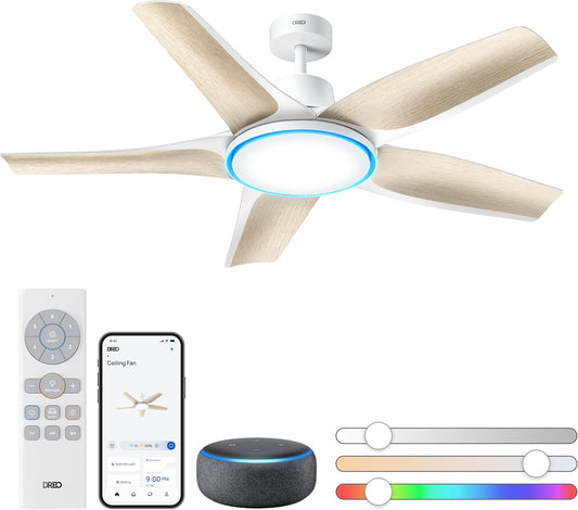Smart Ceiling Fans with Lights, Low Profile Ceiling Fan with Alexa/App, 52'' Dimmable Lighting & Color Tuning, RGB Ambient Light for Living Room, Game Room, Easy Installation, Quiet, White