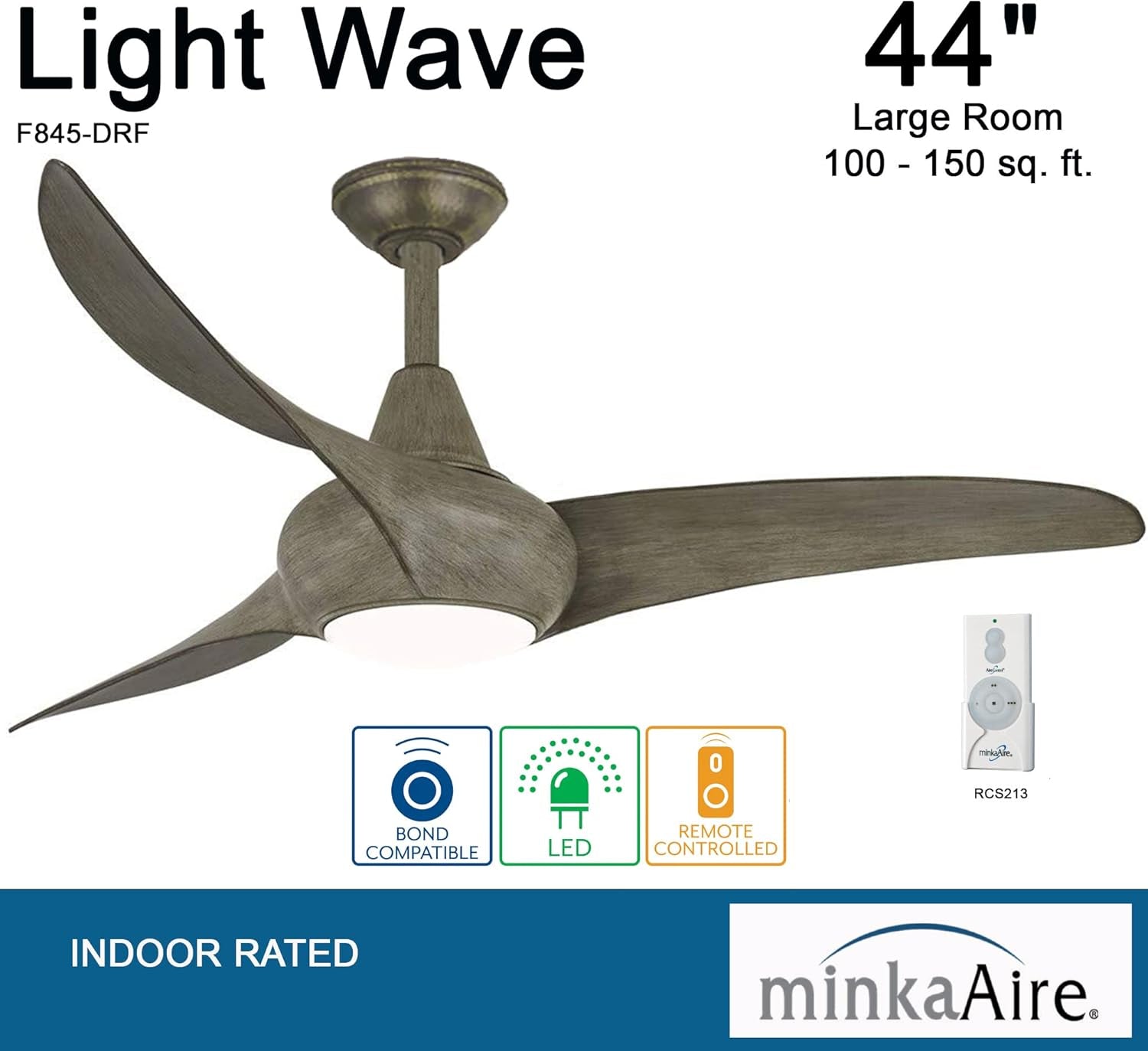 F845-DRF Light Wave 44" Ceiling Fan with LED Light and Remote Control in Driftwood Finish