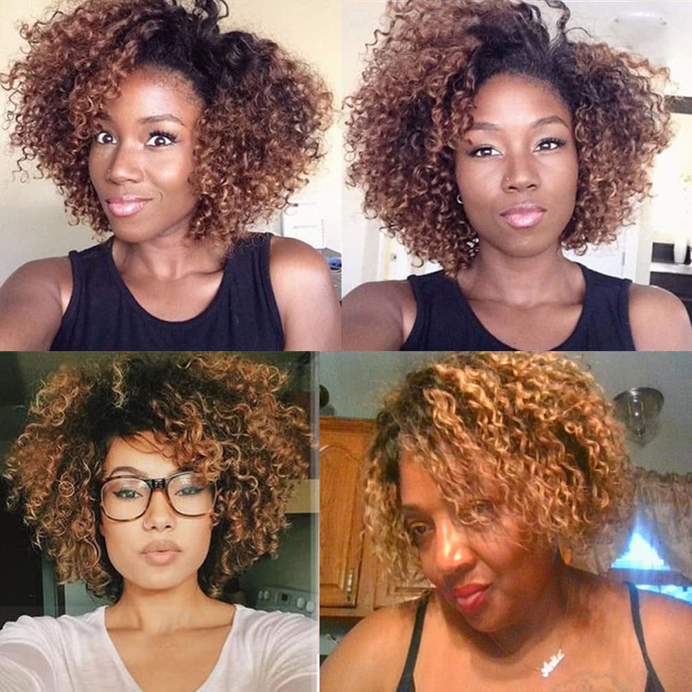 Kinky Curly Bundles Human Hair Bundles 8 Inches Curly Human Hair 4 Bundles 1B/30# Afro Weave Bundles Brazilian Virgin Human Hair 50 Gram/Bundle (8 8 8 8, 1B 30#) …