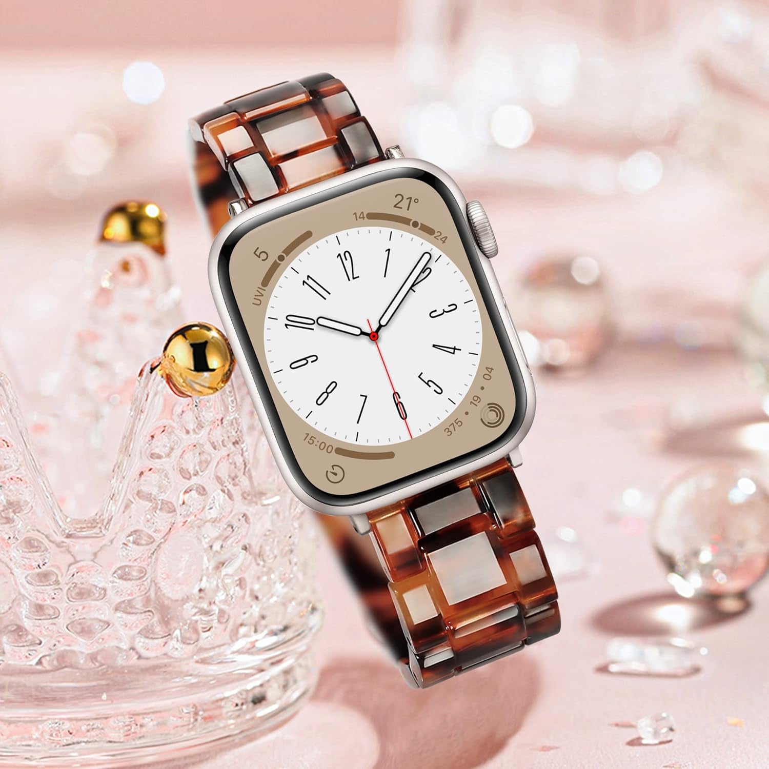 Light Apple Watch Band-Fashion Resin Iwatch Bands Bracelet Compatible with Stainless Steel Buckle for Apple Watch Ultra 2 1 Series 9 Series 8 7 Series 6 Series SE Series 5 Series 4 Series 3 Series 2 1