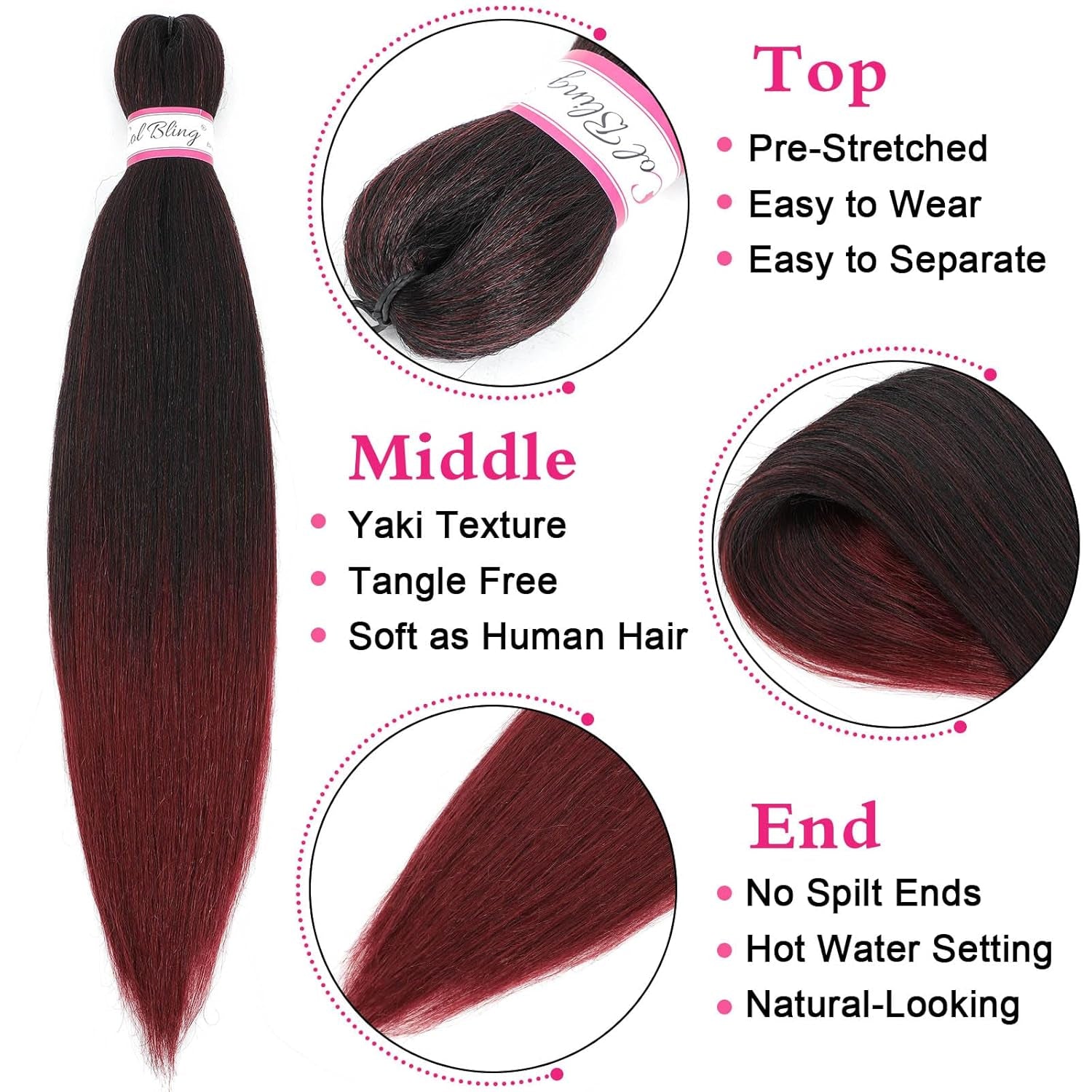 Long Braiding Hair Pre Stretched 28 Inch 3 Packs Braiding Hair Yaki Texture Prestretched Crochet Braids Hair Professional Synthetic 1B/BUG