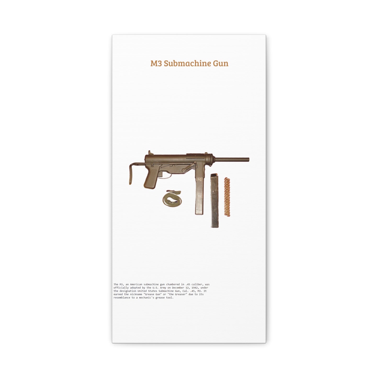 Grease Gun M3 submachine gun Matte Canvas, Stretched, 1.25"