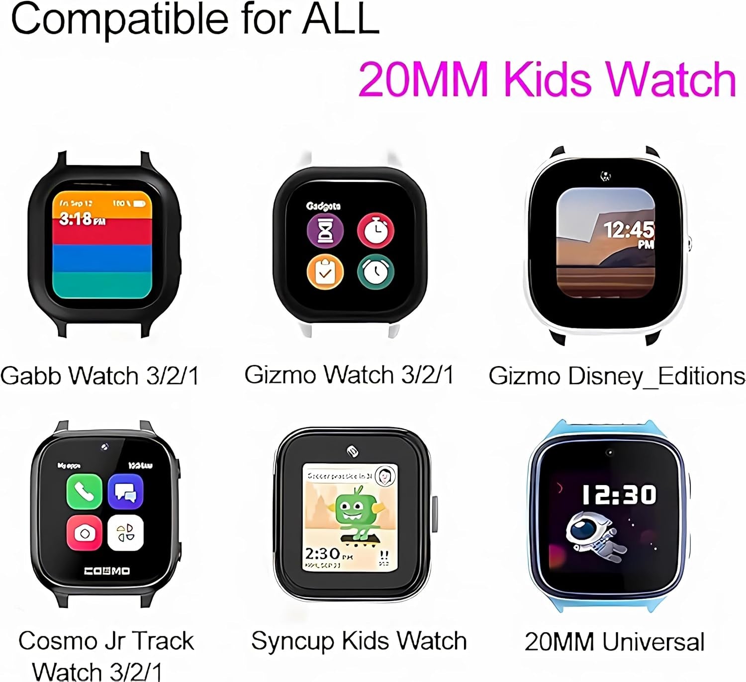 20MM Kids Size Watch Band Compatible with Gizmo Watch Band for Kids & Gabb Watch 3/2/1 & Sync up Kids Watch,Soft Silicone Cute Printed Strap Wrist Band for Gizmo Watch 3/2/1 Replacement for Boys Girls