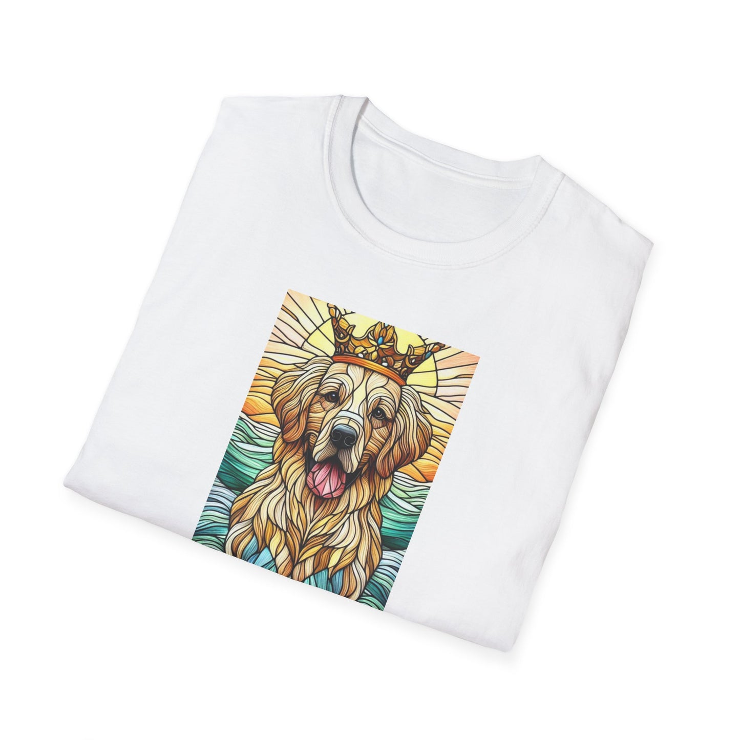 Golden Retriever Animal Stained Glass Design Unisex Softstyle T-Shirt