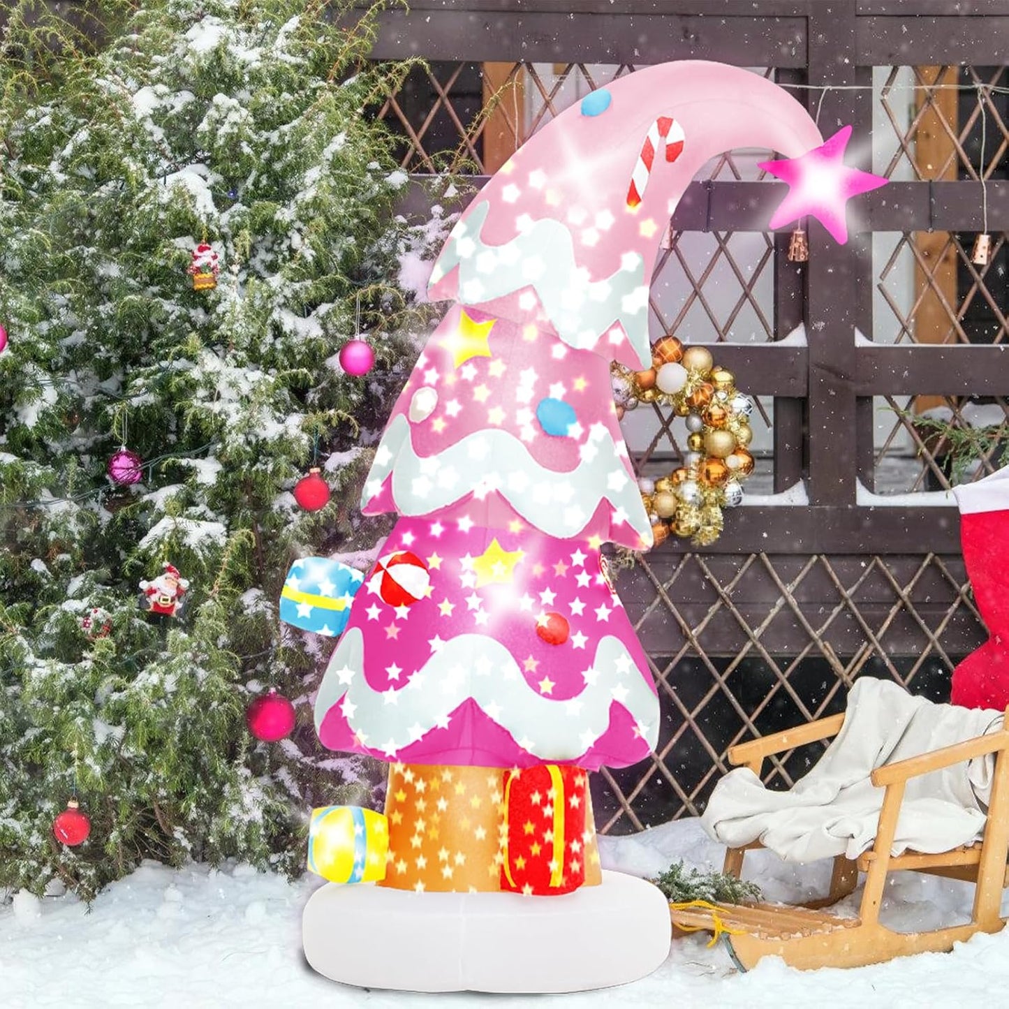 6 FT Christmas Outdoor Inflatable Decorations, Blow up Pink Christmas Tree with LED Light for Xmas Holiday Party Garden, Yard, Lawn Decor