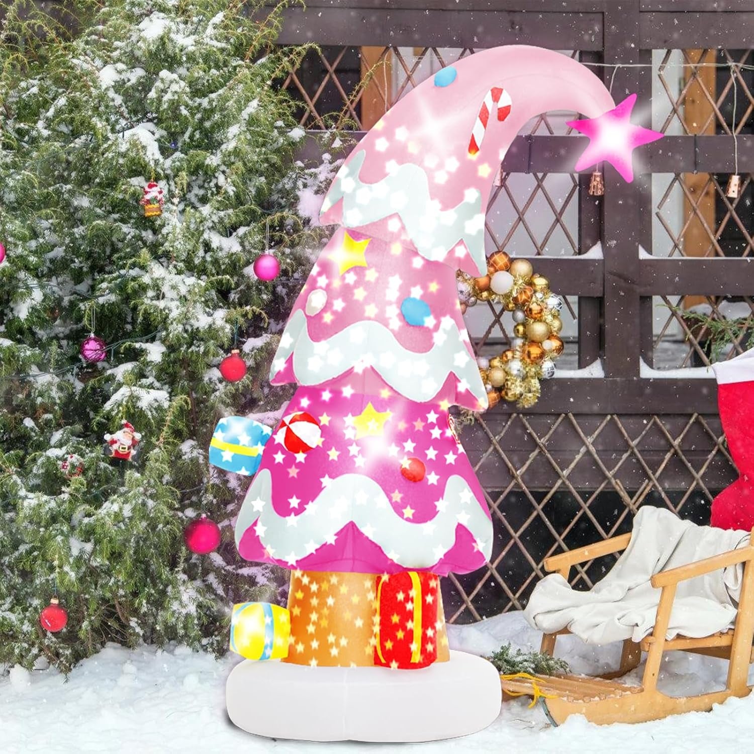 6 FT Christmas Outdoor Inflatable Decorations, Blow up Pink Christmas Tree with LED Light for Xmas Holiday Party Garden, Yard, Lawn Decor