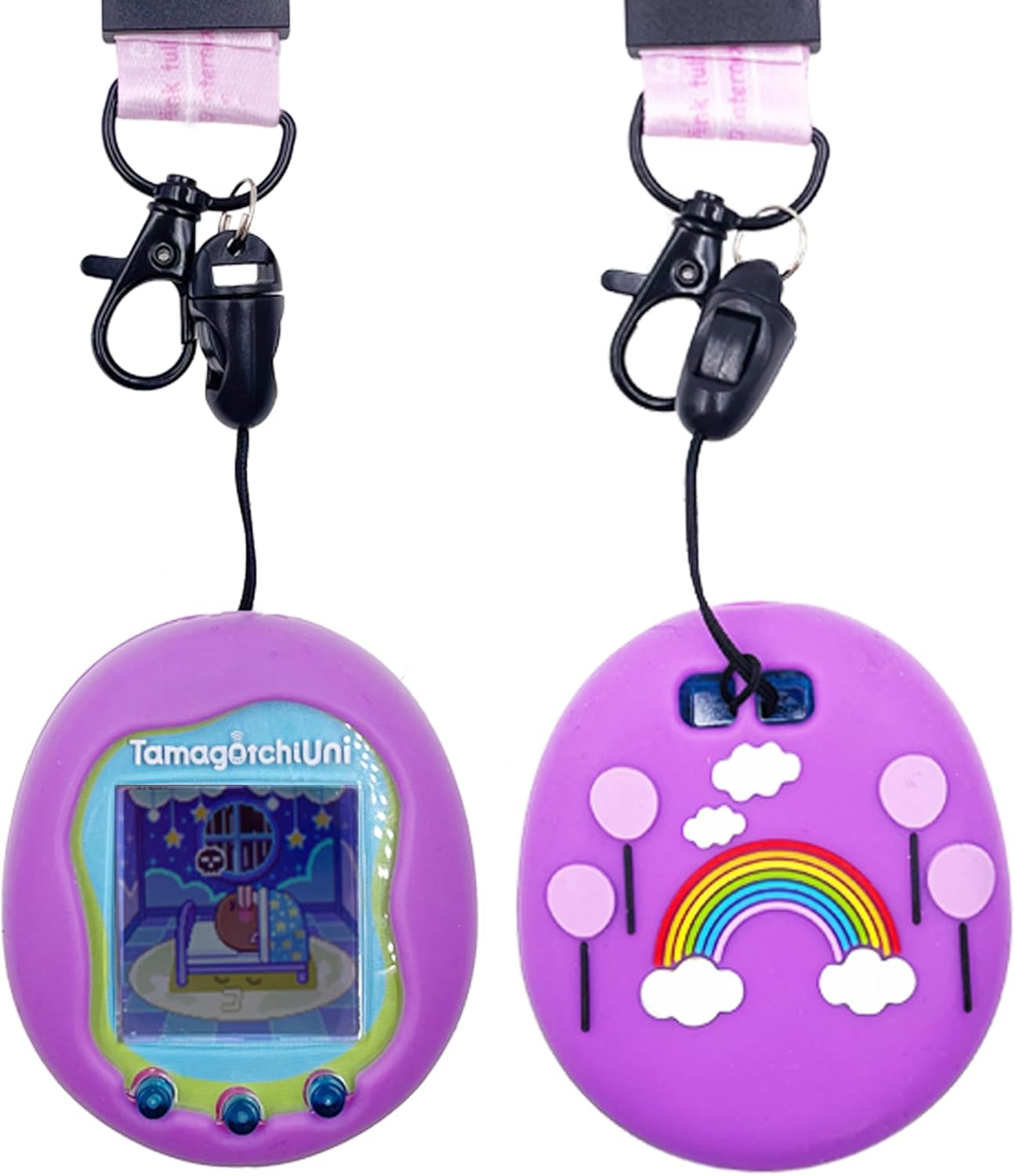 Silicone Case Cover, Lanyard and Screen Protector Film for Tamagotchi Uni Virtual Interactive Pet Game Machine (Purple) ZOUSA