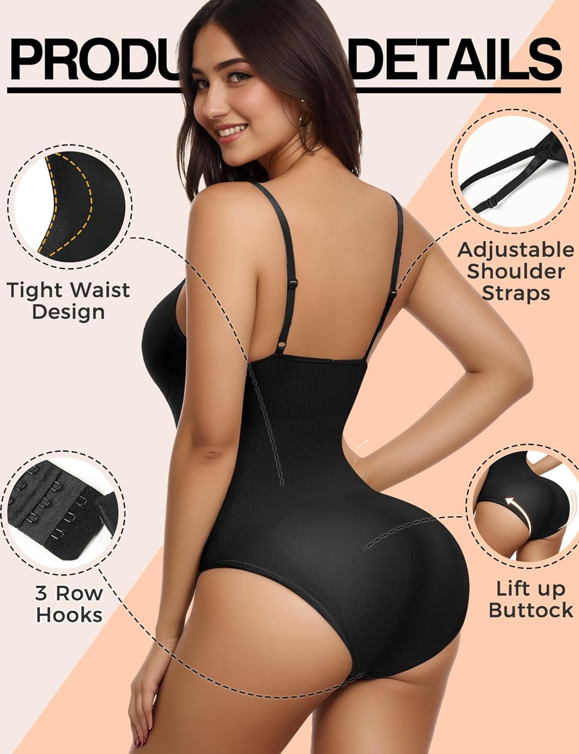 Bodysuits for Women, Seamless Shapewear Bodysuit Women, Ribbed Bodysuits for Women Tummy Control, V Neck Tank Top