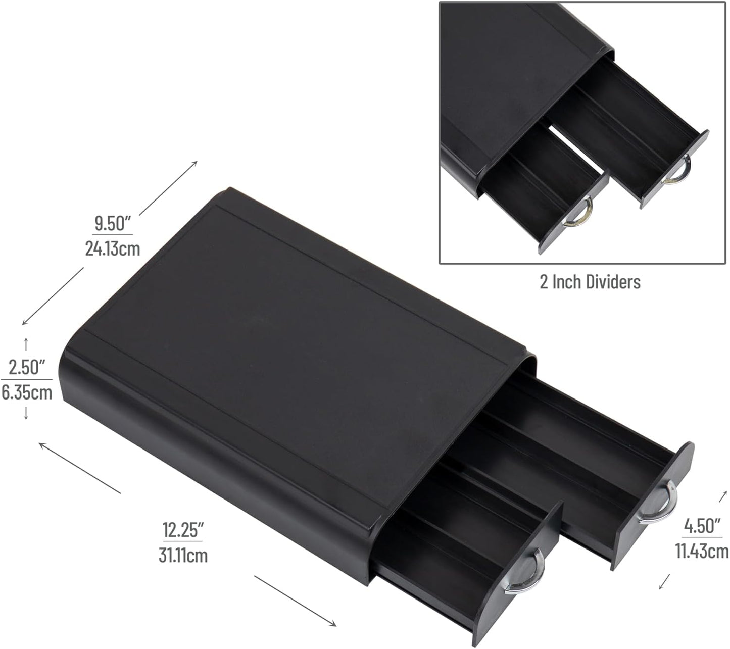 Single Serve Pod Organizer, 2 Drawers, 24 Pod Capacity, Keurig Mini Compatible, 9.5"L X 12.25"W X 2.5"H, Black