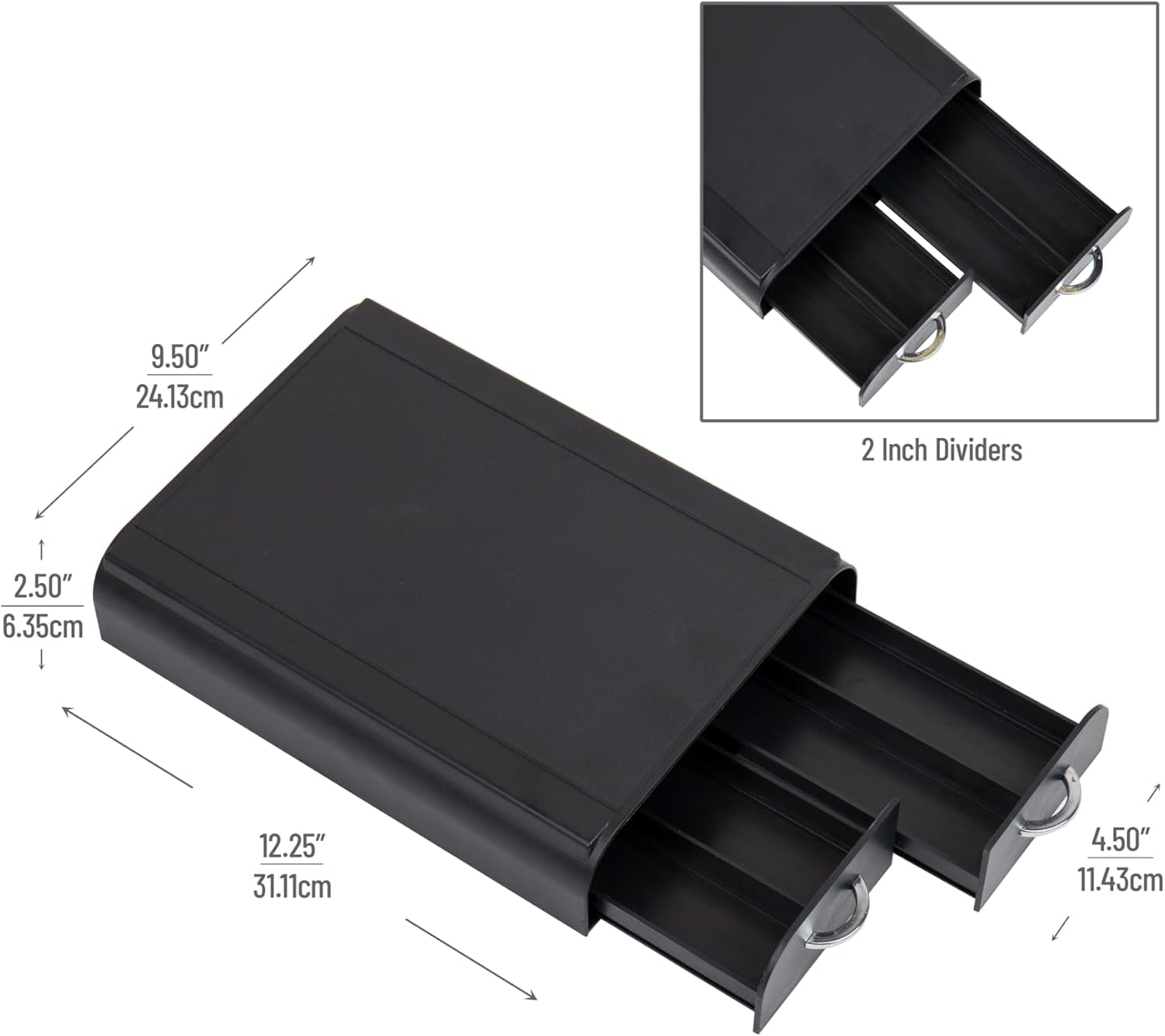 Single Serve Pod Organizer, 2 Drawers, 24 Pod Capacity, Keurig Mini Compatible, 9.5"L X 12.25"W X 2.5"H, Black