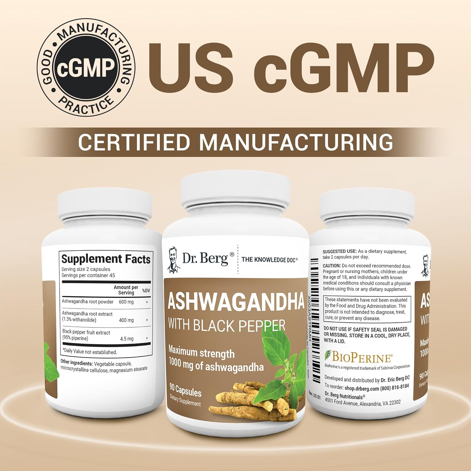 Dr. Berg Ashwagandha Capsules 1000Mg - Includes Ashwagandha Root with Black Pepper from Bioperine - Ashwagandha Supplements 90 Capsules TLBH