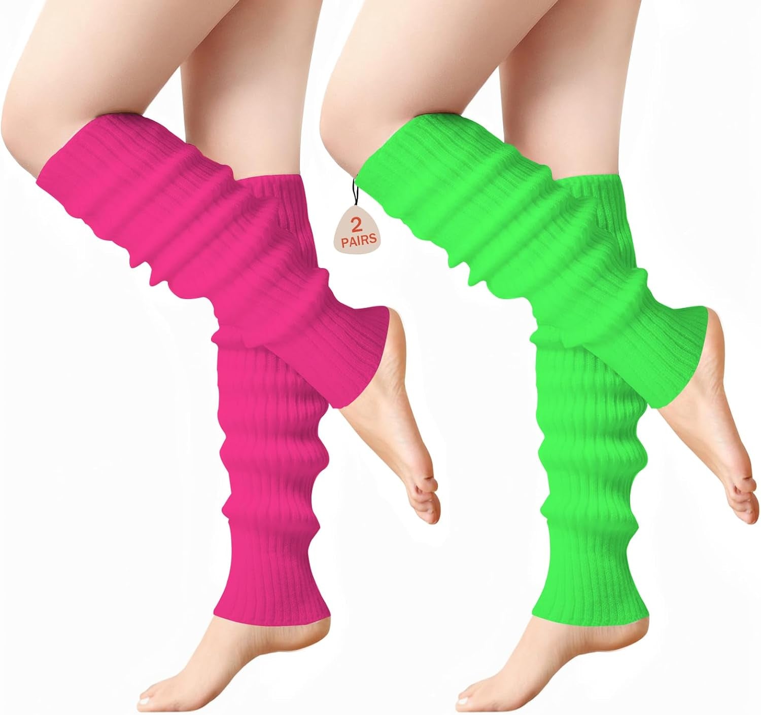 Leg Warmers for Women 80S 90S Outfit Fashion Neon Ribbed Leg Socks Fashion Y2K Neon Accessories Sports Yoga (2 Pairs)