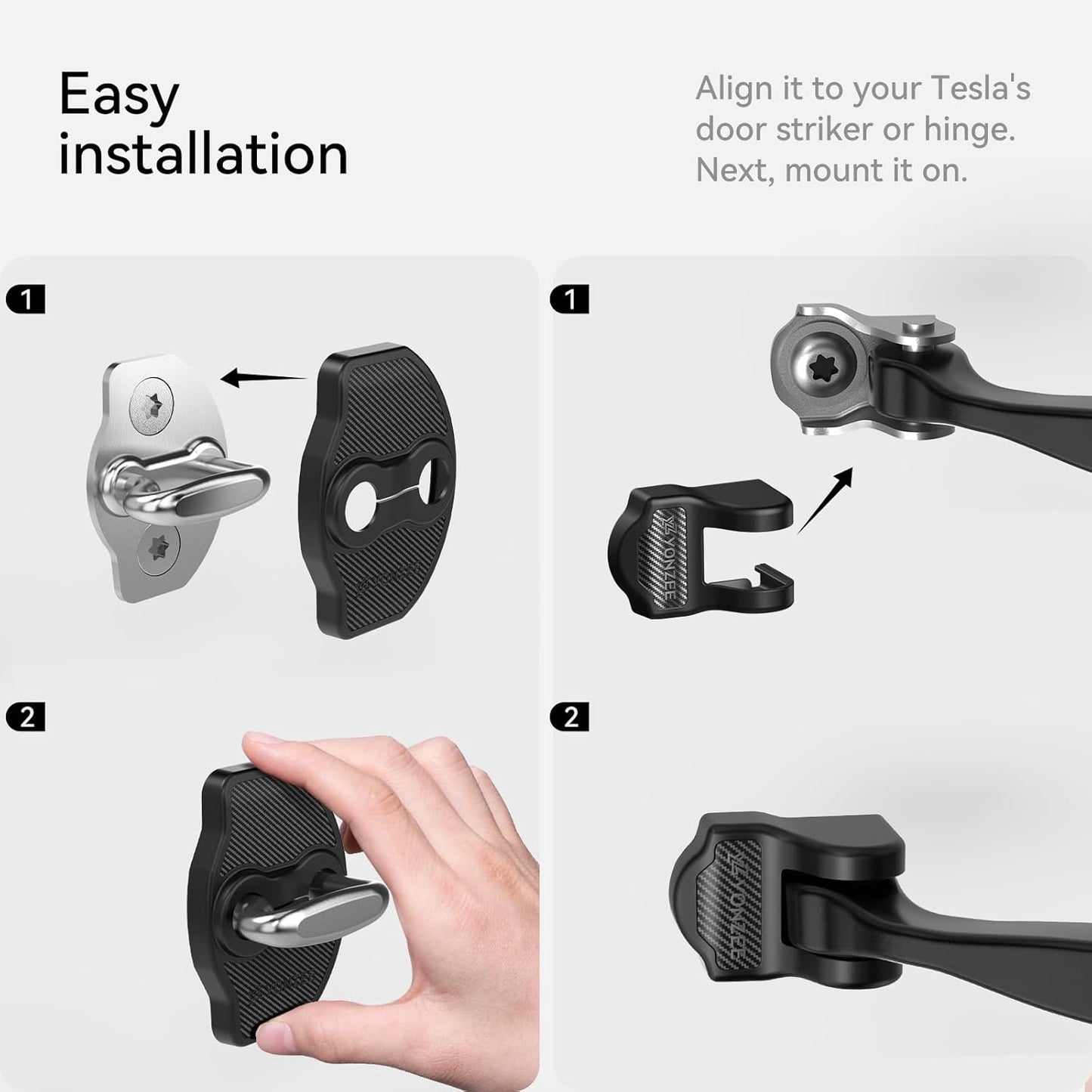 Door Striker Covers and Hinge Covers for Tesla Model Y Accessories 2024 2023 2022 2021(Carbon Fiber Edition)