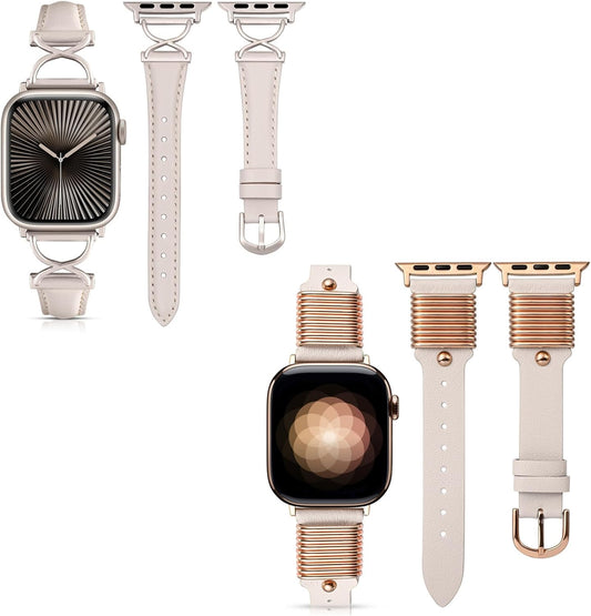 2 Packs Leather Band Compatible with Apple Watch Band Women 38/40/41/42/44/45/46/49Mm, Dressy Fancy Leather Strap for Iwatch Bands Series 10 9 8 7 6 5 4 3 2 1 SE Ultra