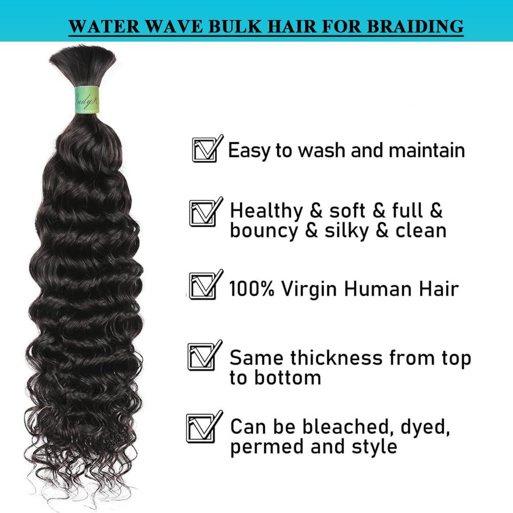 Human Braiding Hair Water Wave for Braiding Wet and Wavy Micro Braiding Human Hair No Weft Human Braiding Hair Extensions for Box Boho Braids 50G with 1 Bundles(18Inch,Natural Black)
