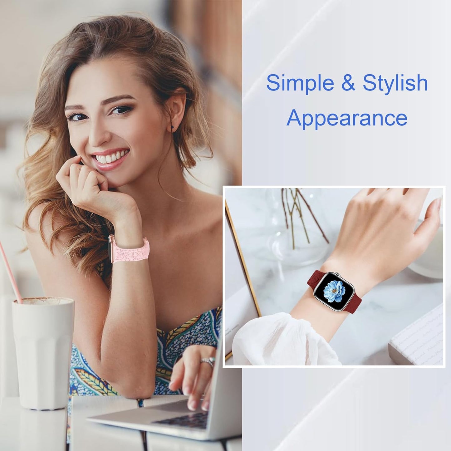 15 Pack Floral Engraved Bands Compatible with Apple Watch Band 49Mm 46Mm 45Mm 44Mm 42Mm 41Mm 40Mm 38Mm for Women Men, Flower Silicone Strap for Iwatch Series Ultra 10 9 8 SE 7 6 5 4 3 2 1