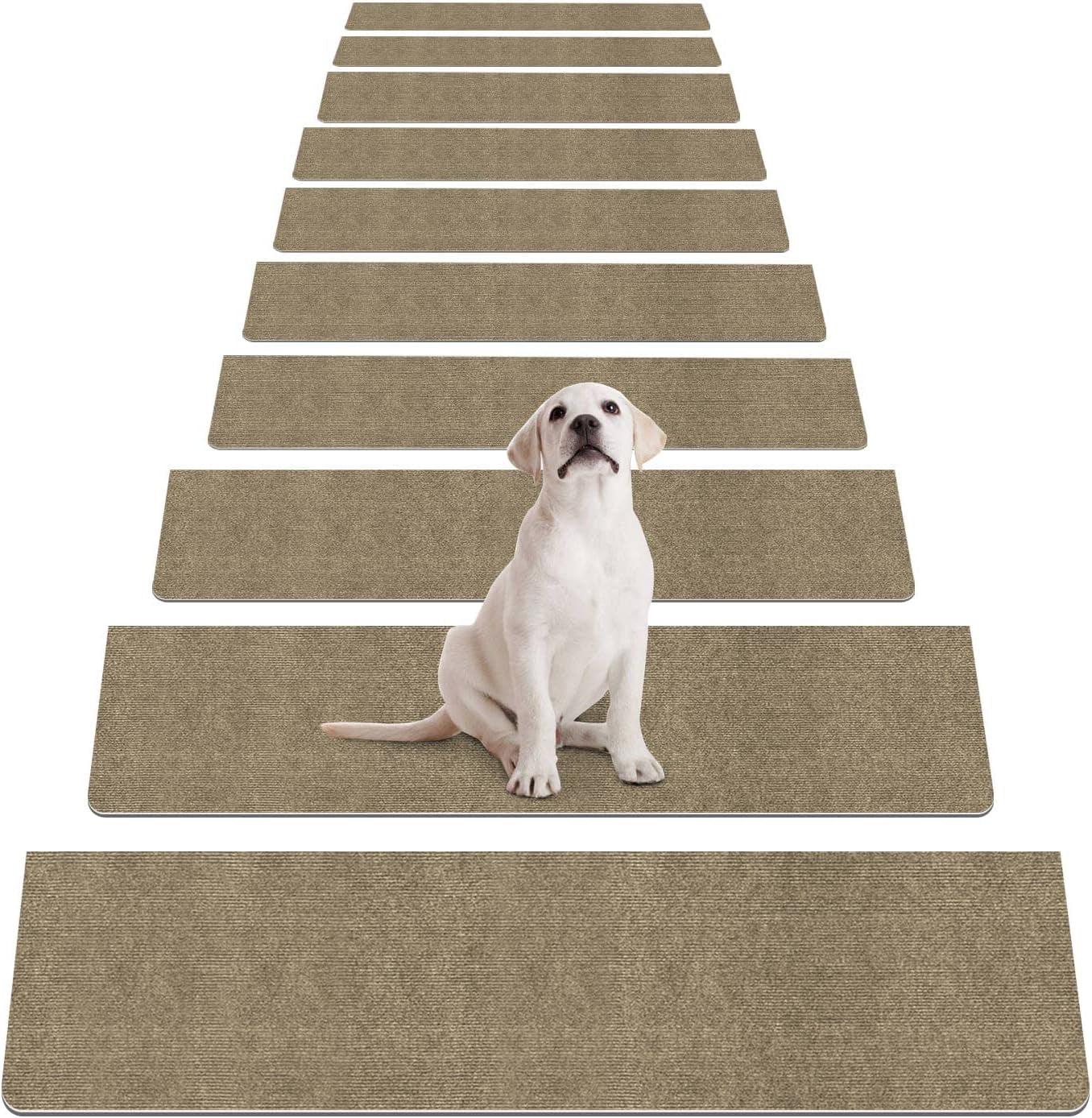 8" X 30" (15 in Pack) Non-Slip Stair Treads Carpet for Wooden Steps, Self-Adhesive Stair Treads Mat, Safety Indoor Stair Runner Mats, anti Slip Stair Rugs for Kids Elders and Dogs，Moca