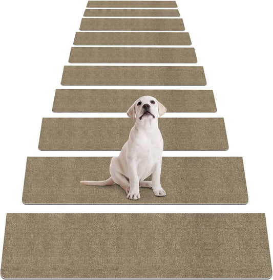 8" X 30" (15 in Pack) Non-Slip Stair Treads Carpet for Wooden Steps, Self-Adhesive Stair Treads Mat, Safety Indoor Stair Runner Mats, anti Slip Stair Rugs for Kids Elders and Dogs，Moca