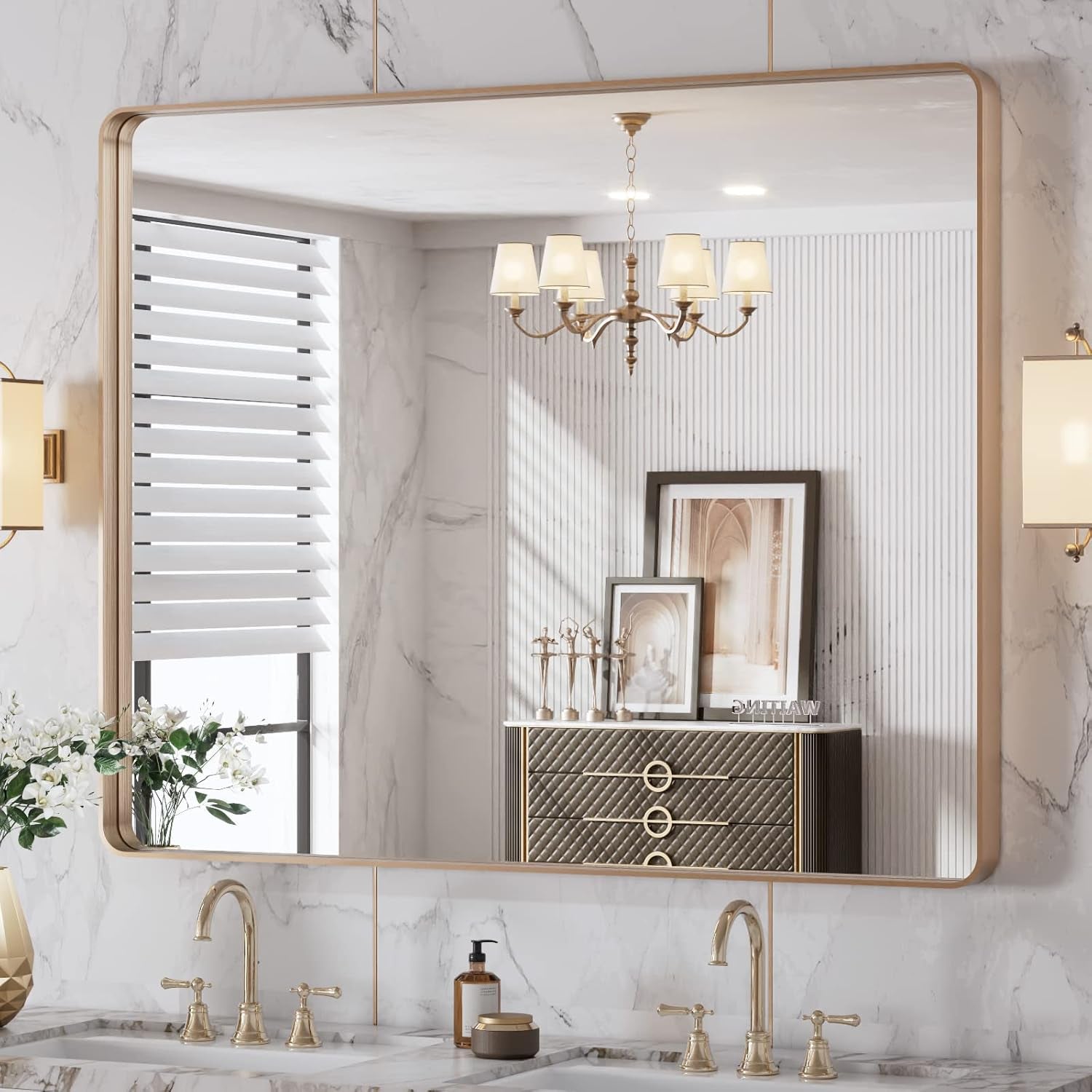 50X30 Inch Black Metal Framed Bathroom Mirror for Wall, Matte Black Bathroom Vanity Mirror Farmhouse, Large Rounded Rectangle Mirror, Anti-Rust, Tempered Glass, Hangs Horizontally or Vertically