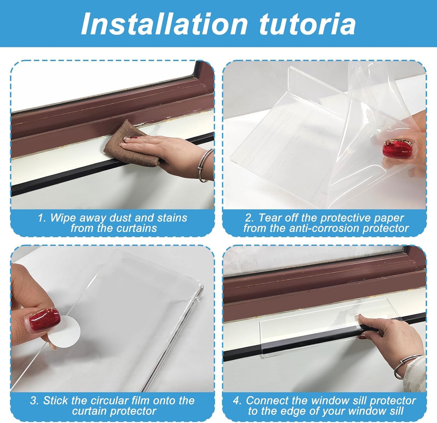 6 Pcs Total Length 71'' X 3.25'' Width Clear Pet Window Sill Protector from Dog Cat Scratching Strong Transparent Protection against Claw Chewing on Window Sills，Keep Paws Safe and Home Clean