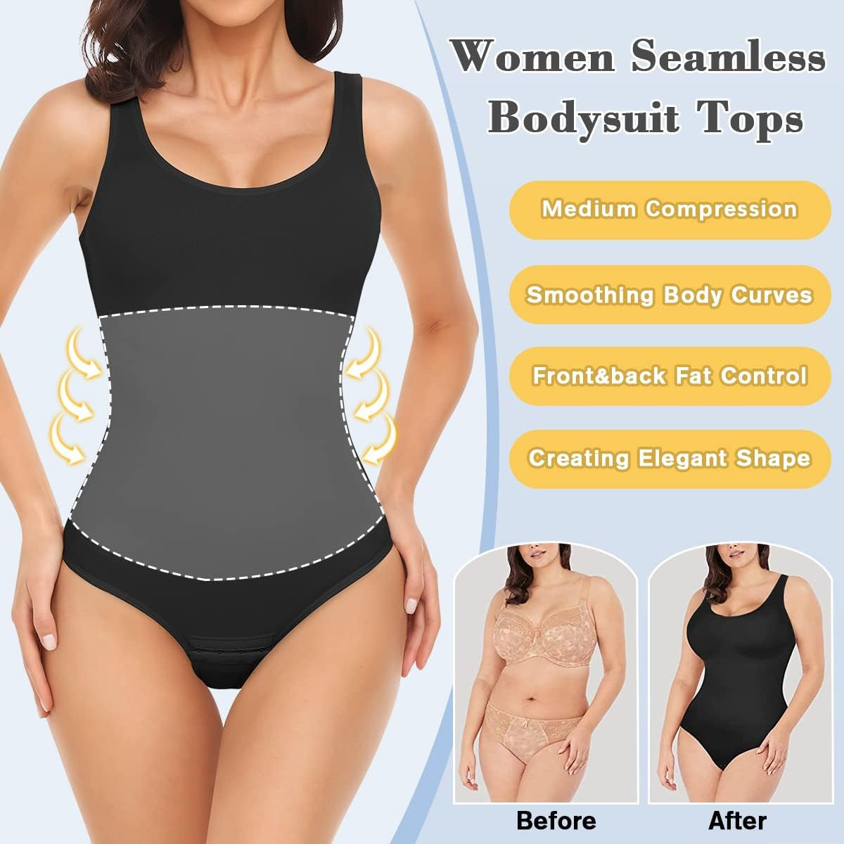 Bodysuit for Women - Tummy Control Seamless Tops Compression Butt Lifting Shapewear Bodysuits