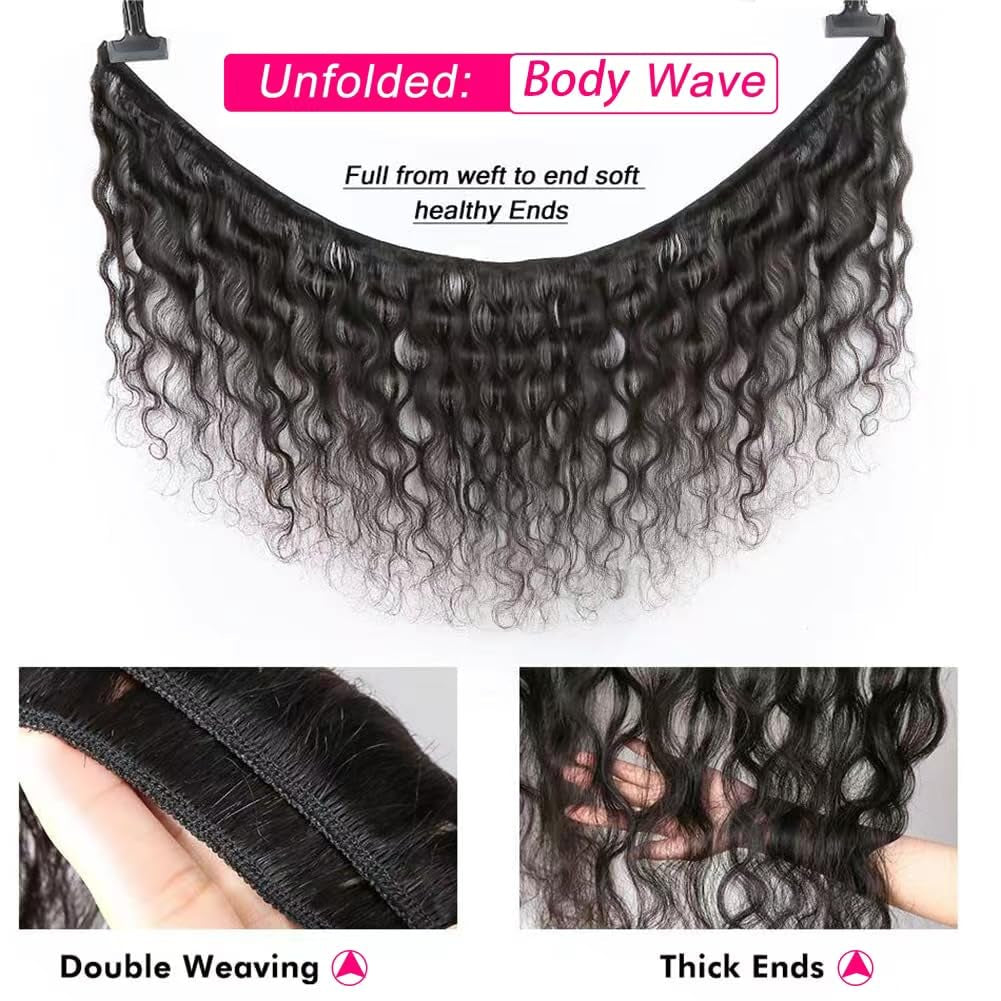 Human Hair Bundles Human Hair Body Wave 3 Bundles Human Hair 14 16 18 Inch Weave Bundles Human Hair 100% Unprocessed 12A Brazilian Hair Bundles Human Hair Extension for Black Women