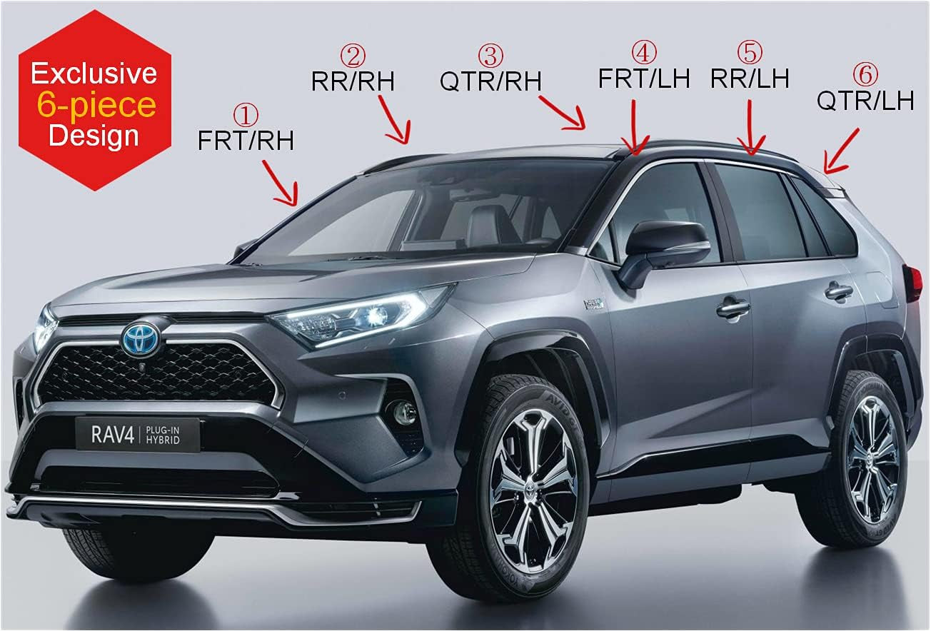 Tape-On Rain Guards Window Visors 6 Pcs Set for Toyota Rav4 2019 2020 2021 2022 2023 2024 / Window Deflectors, Out-Channel Vent Shades (Smoked)