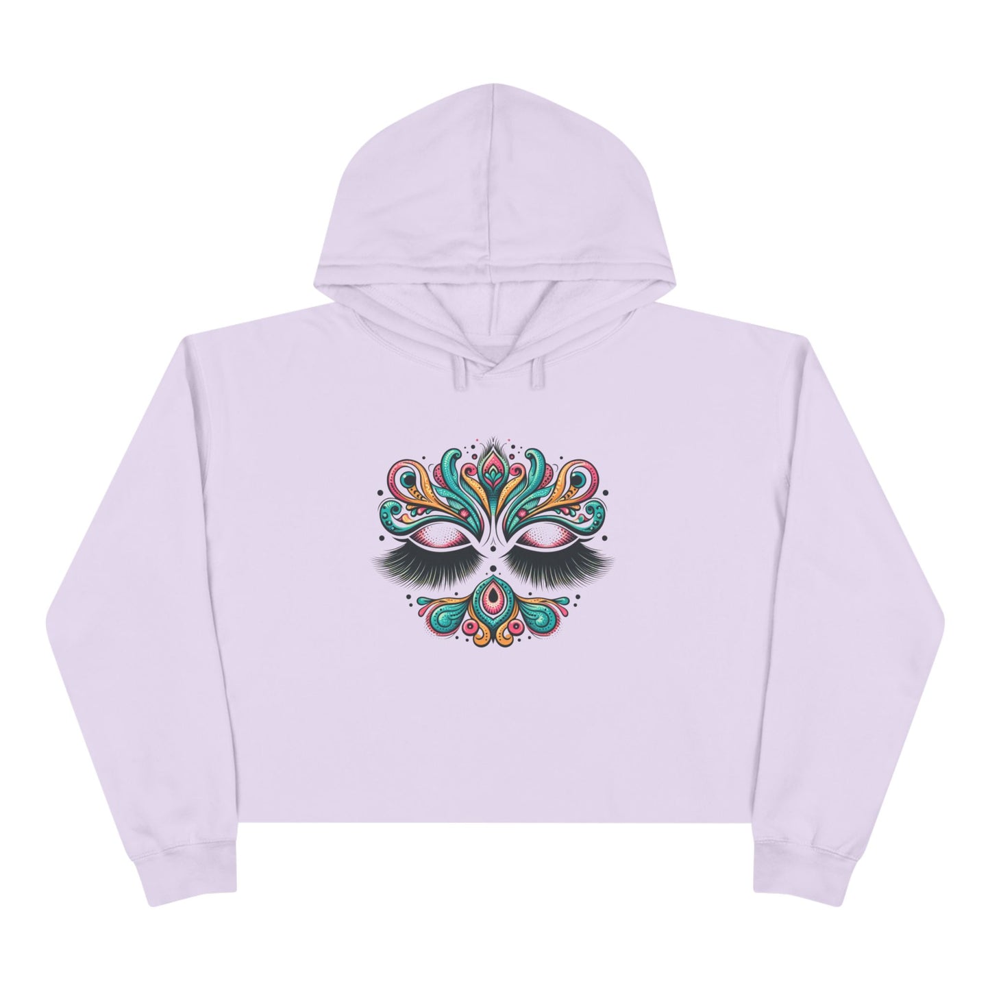 Lashes Boho Chic Crop Hoodie with Vibrant Peacock Design - Perfect for Festivals and Everyday Wear