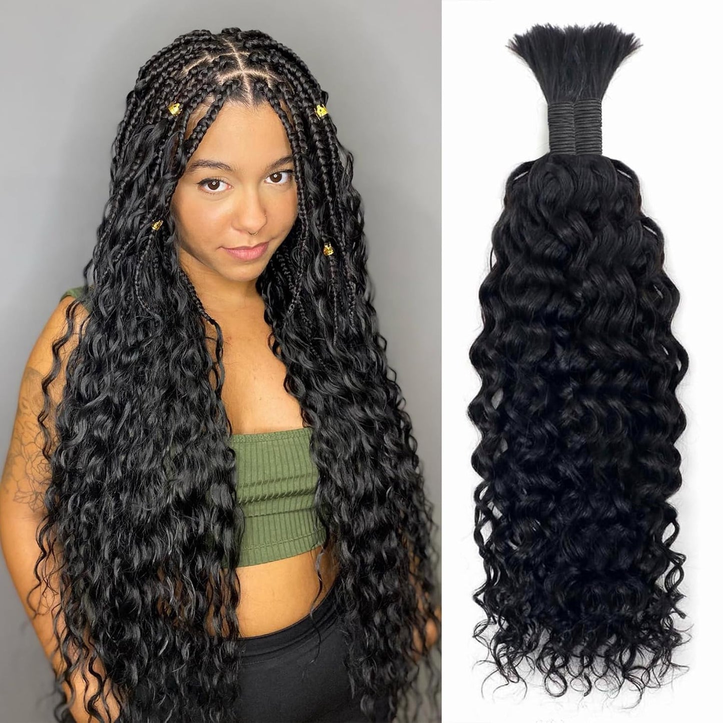 Human Braiding Hair for Boho Braids Human Hair Water Wave Bundles Bulk Human Hair for Braiding Curly Human Hair for Boho Knotless Braids Human Hair for Braiding 2 Bundles per Pack 100G (18Inch)