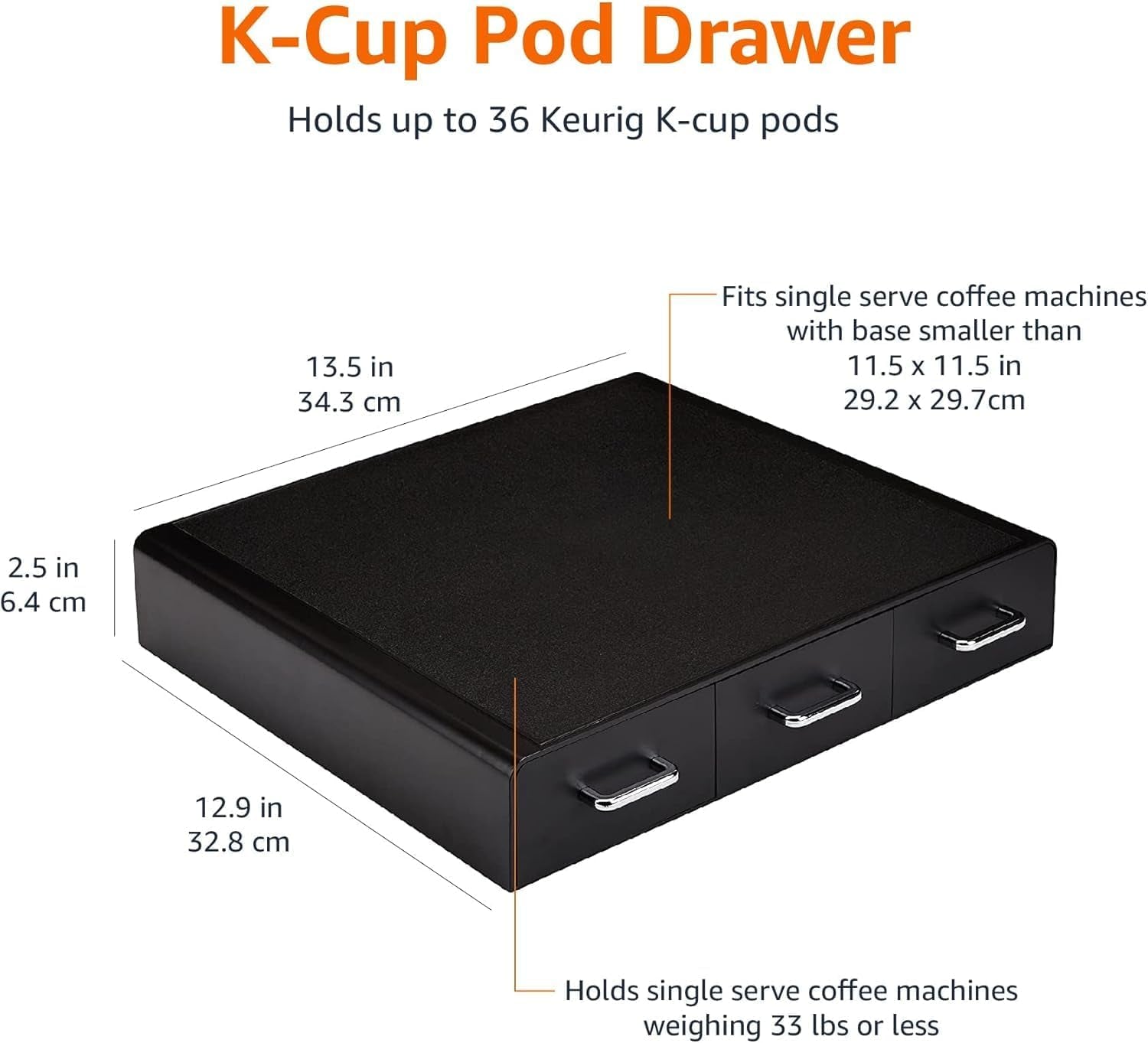 Coffee Pod Storage Organizer Drawer for K-Cup Pods, 36 Pod Capacity, Black