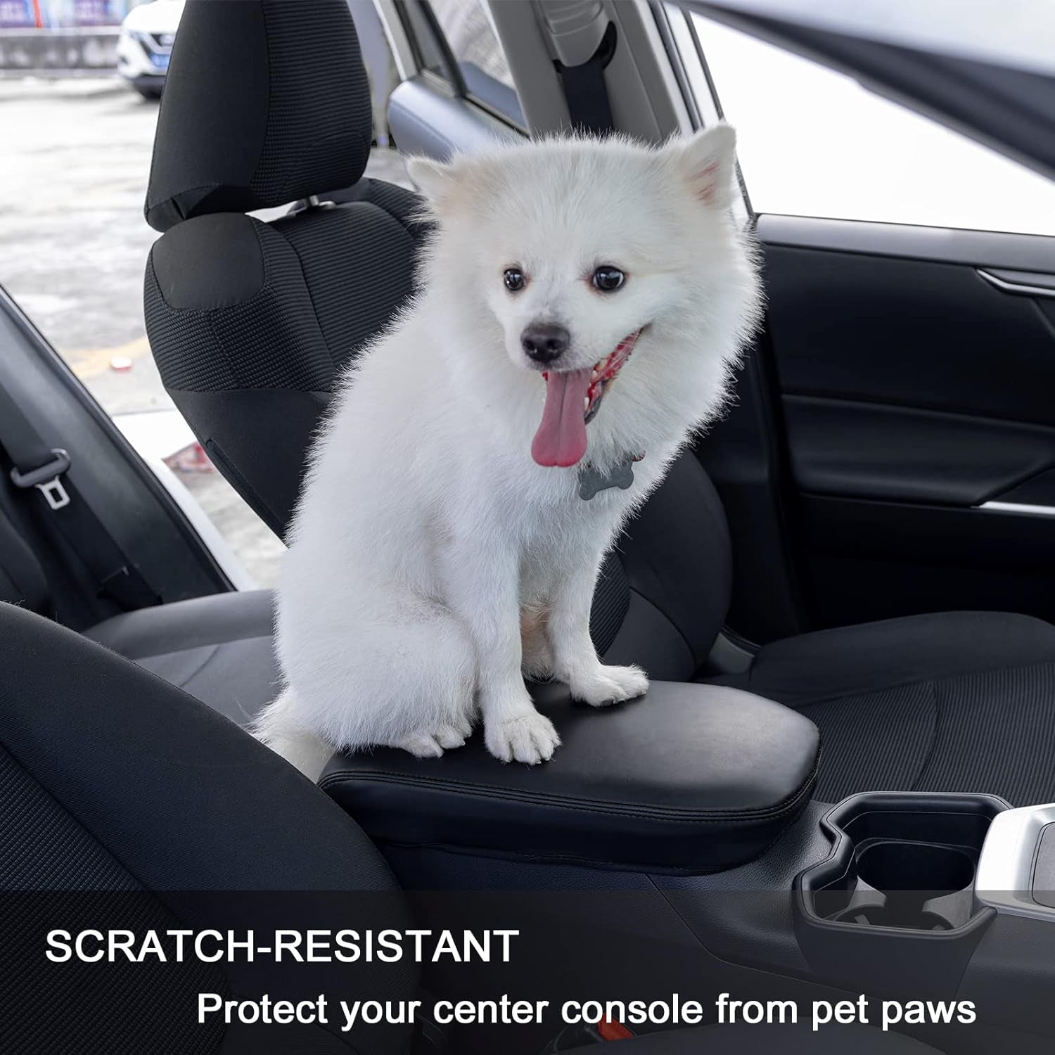 Center Console Armrest Cover for 2025 Toyota RAV4 Accessories 2024 2023 2022 2021 2020 2019 Leather Middle Console Lid Cover Pad Protector Elbow Arm Rest Covering Car-(Black)