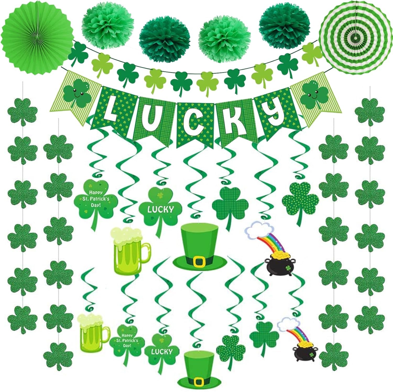 40Ct St. Patrick'S Day Decorations Kit, Hanging Swirls, Banner, Shamrock Garlands for St. Patrick'S Day Decor, St. Patrick'S Day Party Favor