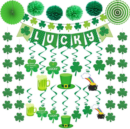 40Ct St. Patrick'S Day Decorations Kit, Hanging Swirls, Banner, Shamrock Garlands for St. Patrick'S Day Decor, St. Patrick'S Day Party Favor