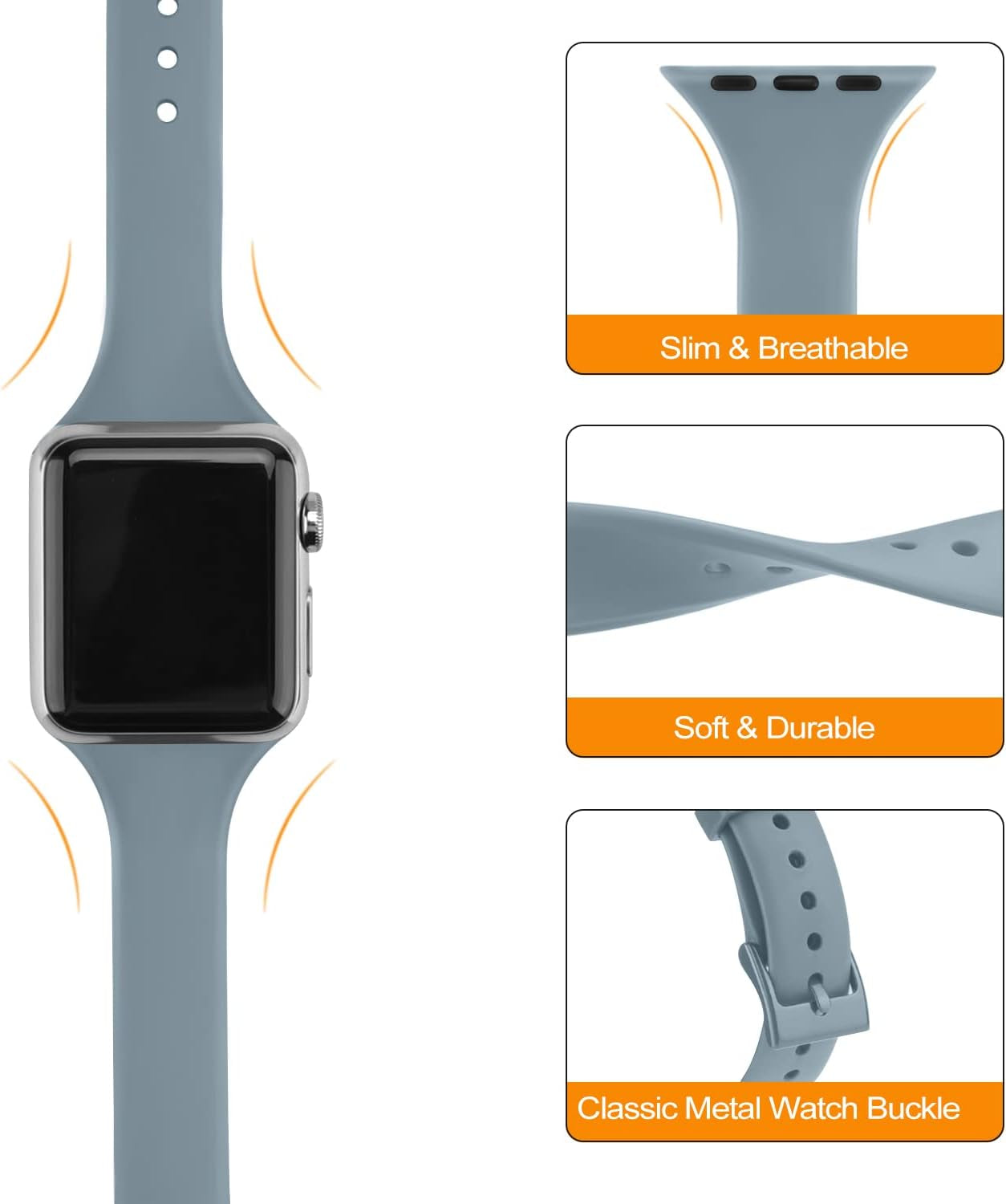 Silicone Narrow Bands Compatible with Apple Watch Band 41Mm 45Mm 38Mm 40Mm 42Mm 44Mm, Soft Strap Slim Replacement Sport Wristbands for Iwatch Series 8 SE 7 6 5 4 3 2 1 Women Men