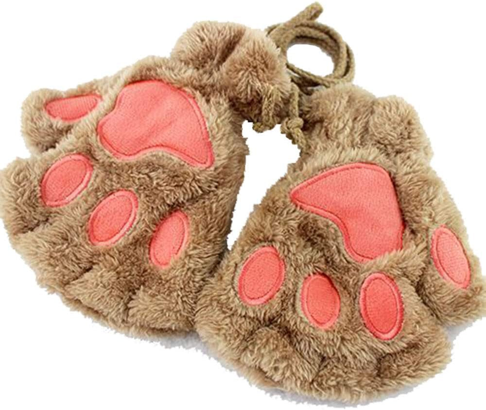Cat Claw Bear Paw Fingerless Winter Plush Gloves 1*Pair