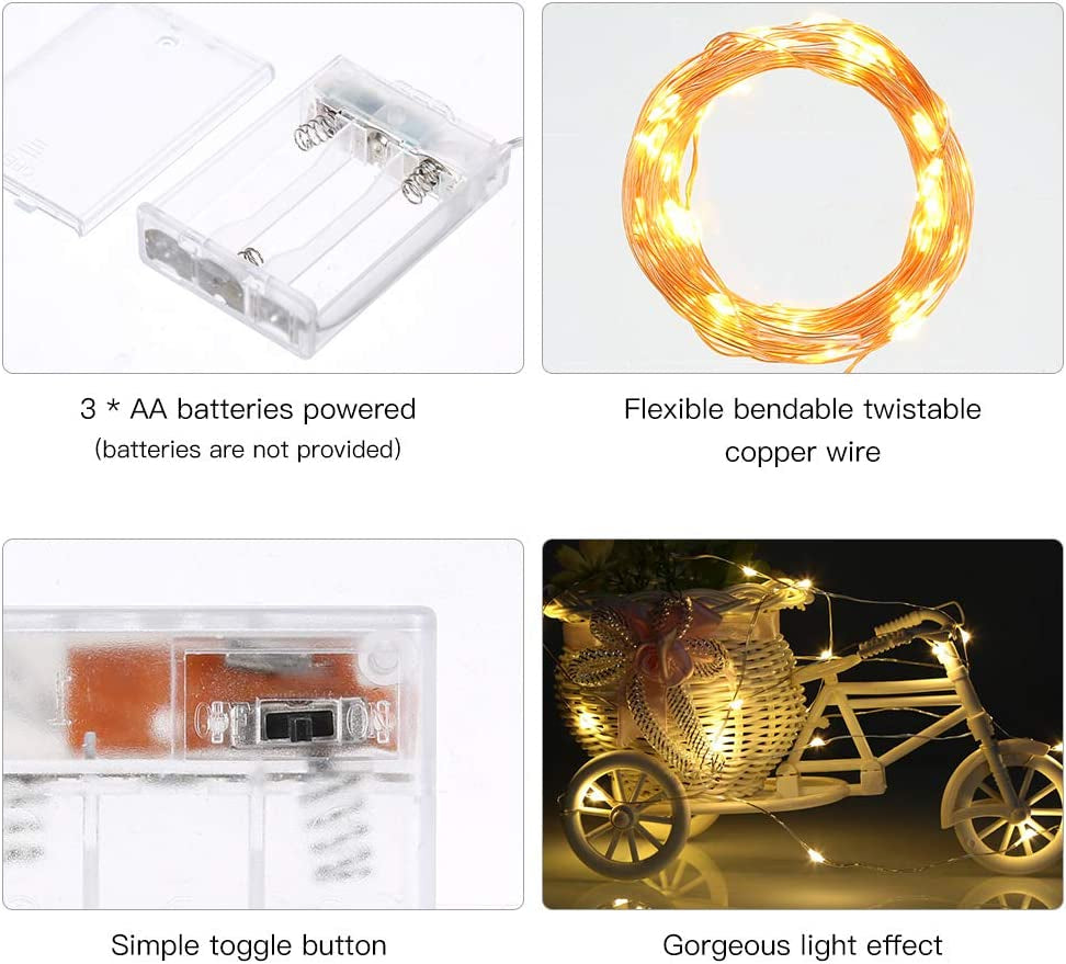 Led Fairy Lights Battery Operated, 1 Pack Mini Battery Powered Copper Wire Starry Fairy Lights for Bedroom, Christmas, Parties, Wedding, Centerpiece, Decoration (5M/16Ft Warm White)