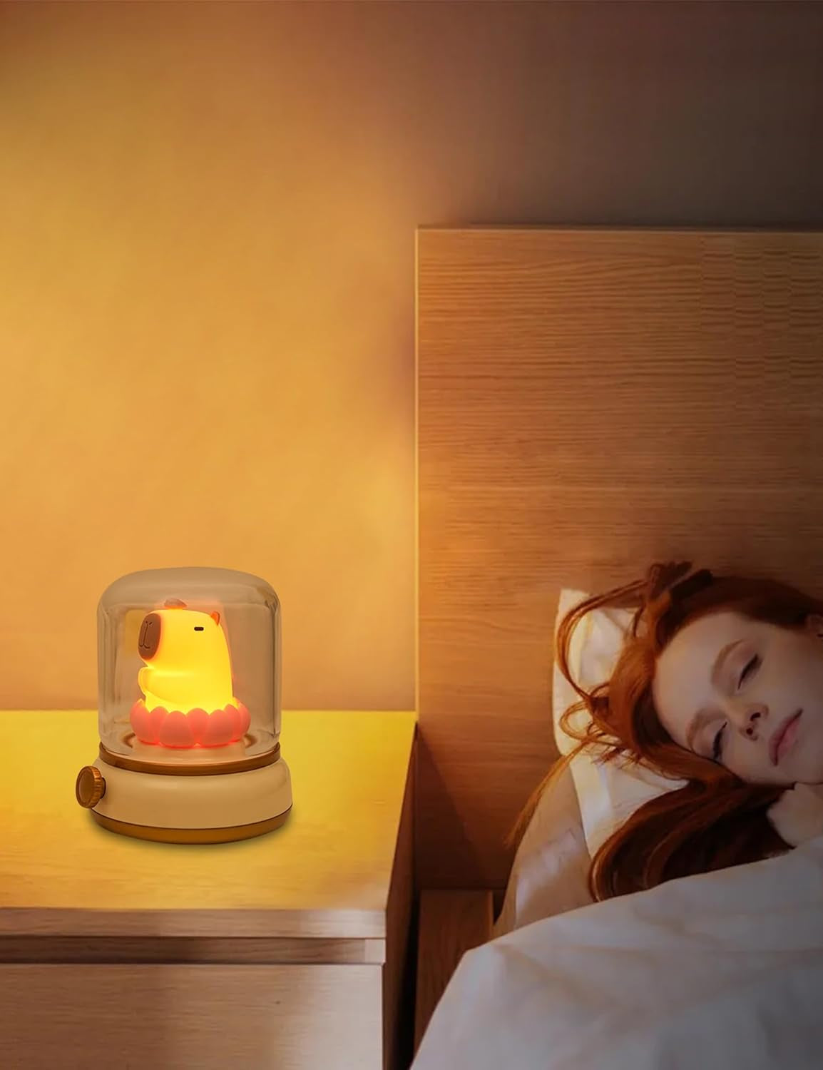 Lucky Capybara Night Light,Lotus Lamp, Cute Lamp and Cozy Lighting,Rotate to Adjust Brightness,Rechargeable Night Light for Kids, Cute Stuff Gifts for Children,Lucky Capybara Bring Good Luck