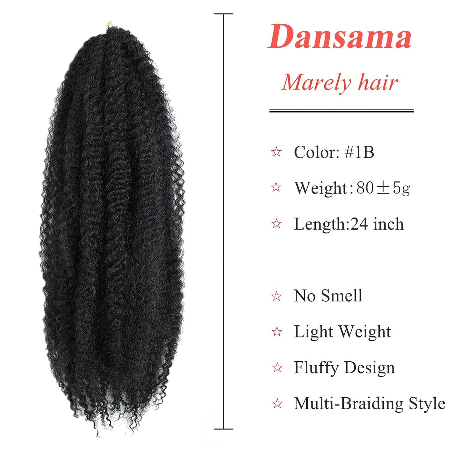 Marley Hair 24 Inch Marley Twist Hair Afro Twist Marley Braiding Hair for Faux Locs Crochet Hair 3 Packs Synthetic Hair Extensions (24 Inch (Pack of 3), 1B)