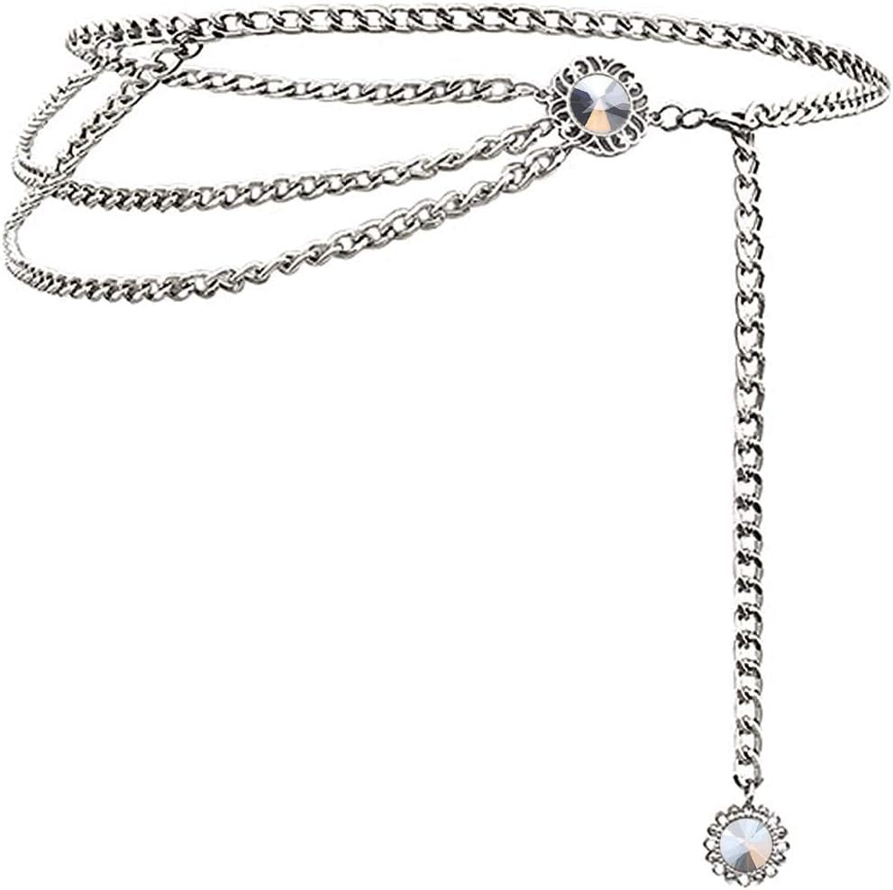 Multilayer Metal Waist Chain Dress Belts Metal Belt for Women