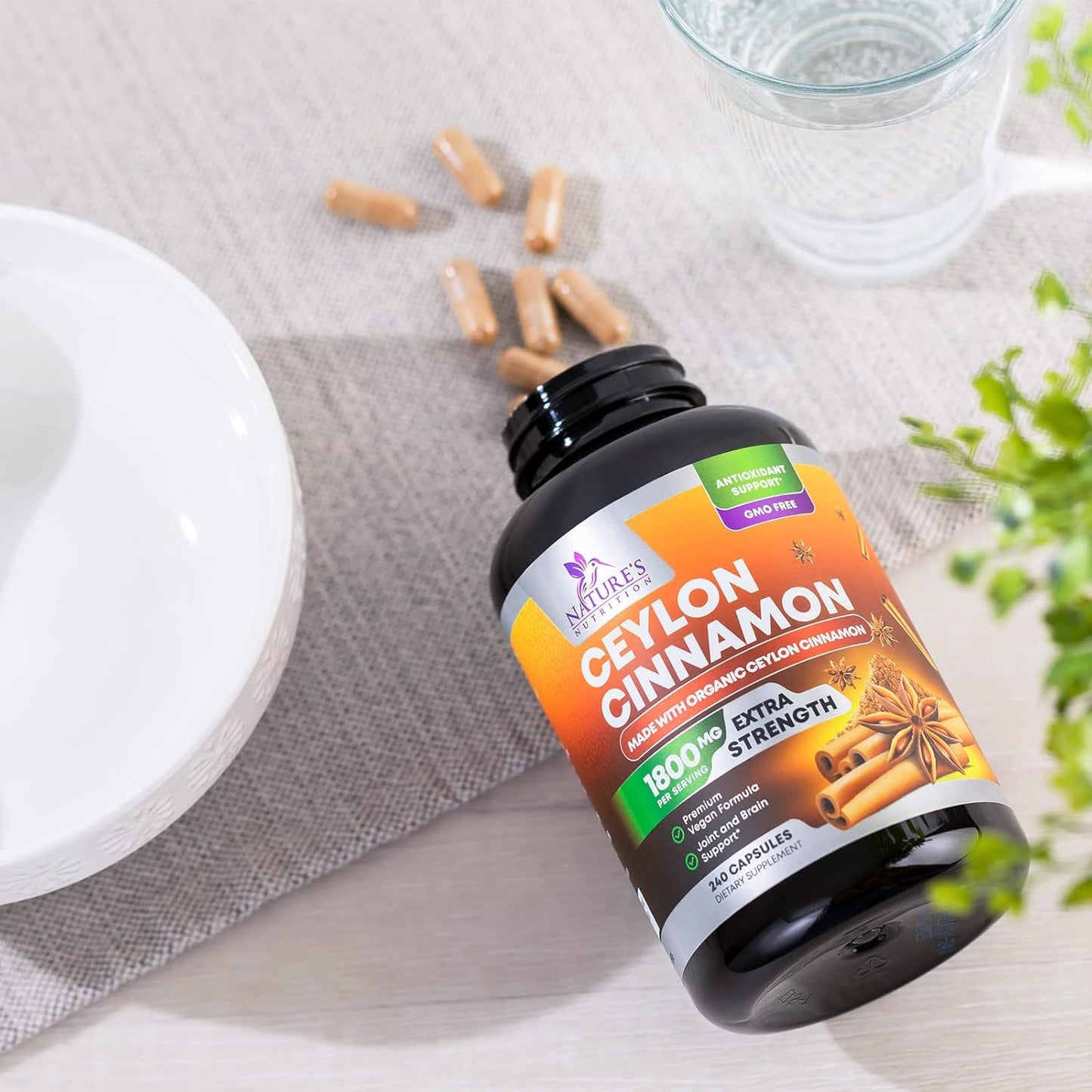 Organic Ceylon Cinnamon Supplement 1800Mg - Certified Organic Ceylon Cinnamon Powder Pills - Energy & Heart Support for Women & Men, Bottled in USA, Antioxidant, Gluten Free, Non-Gmo - 240 Capsules TLBH