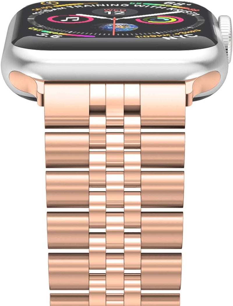 Compatible with Apple Watch Band 41Mm 40Mm 38Mm, Stainless Steel Heavy Band with Butterfly Folding Clasp Link Bracelet for Iwatch Series 9/8/7/6/Seseries 5/4/3,Rose Gold
