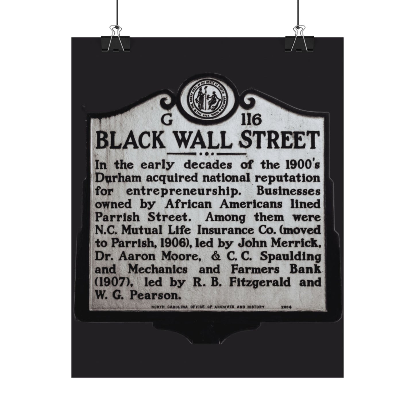 BLACK WALL STREET DURHAM NORTH CAROLINA Rolled Posters